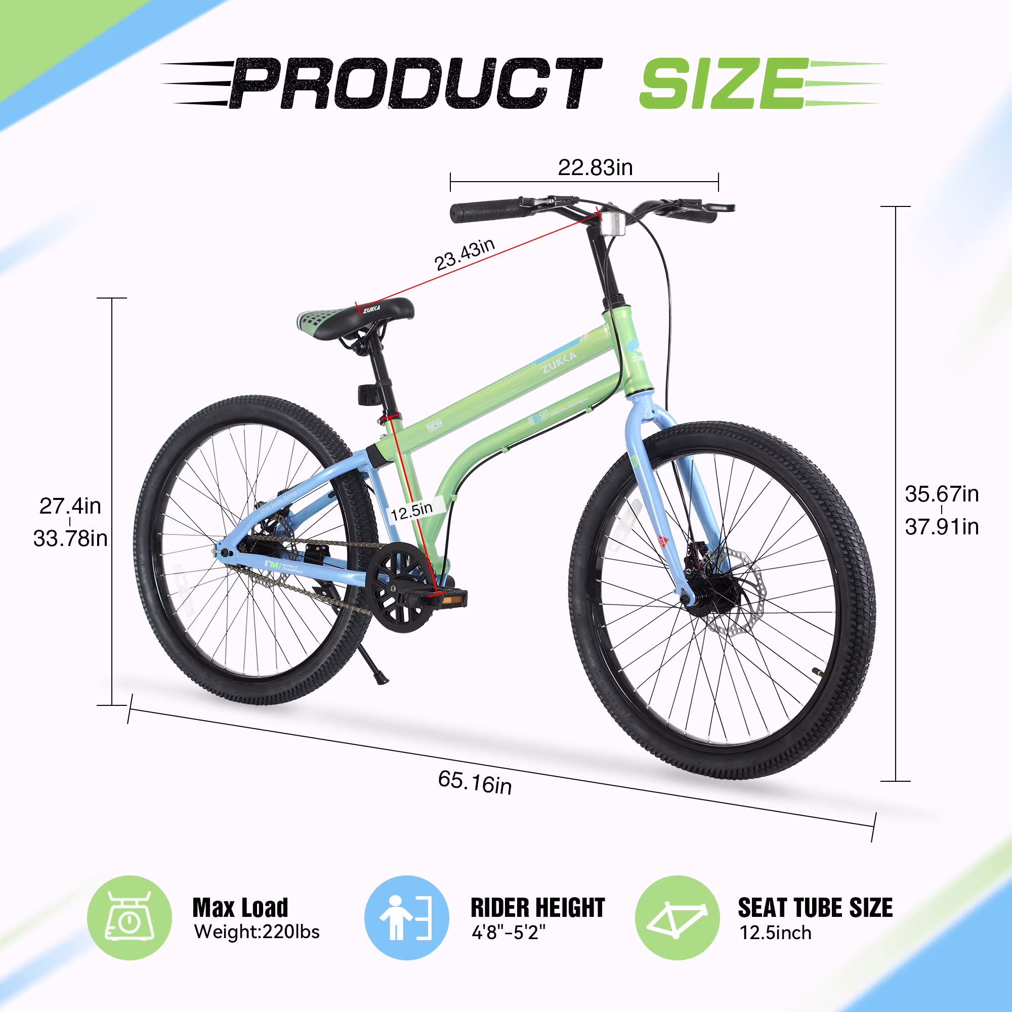 Cirayno 24" Kids Bikes for Boys Girls Age 10+, Single Speed Steel Frame Children Bike Bicycle with Dual Disc Brakes, Fits Riders 4'8"-5'2", Green - Image 5