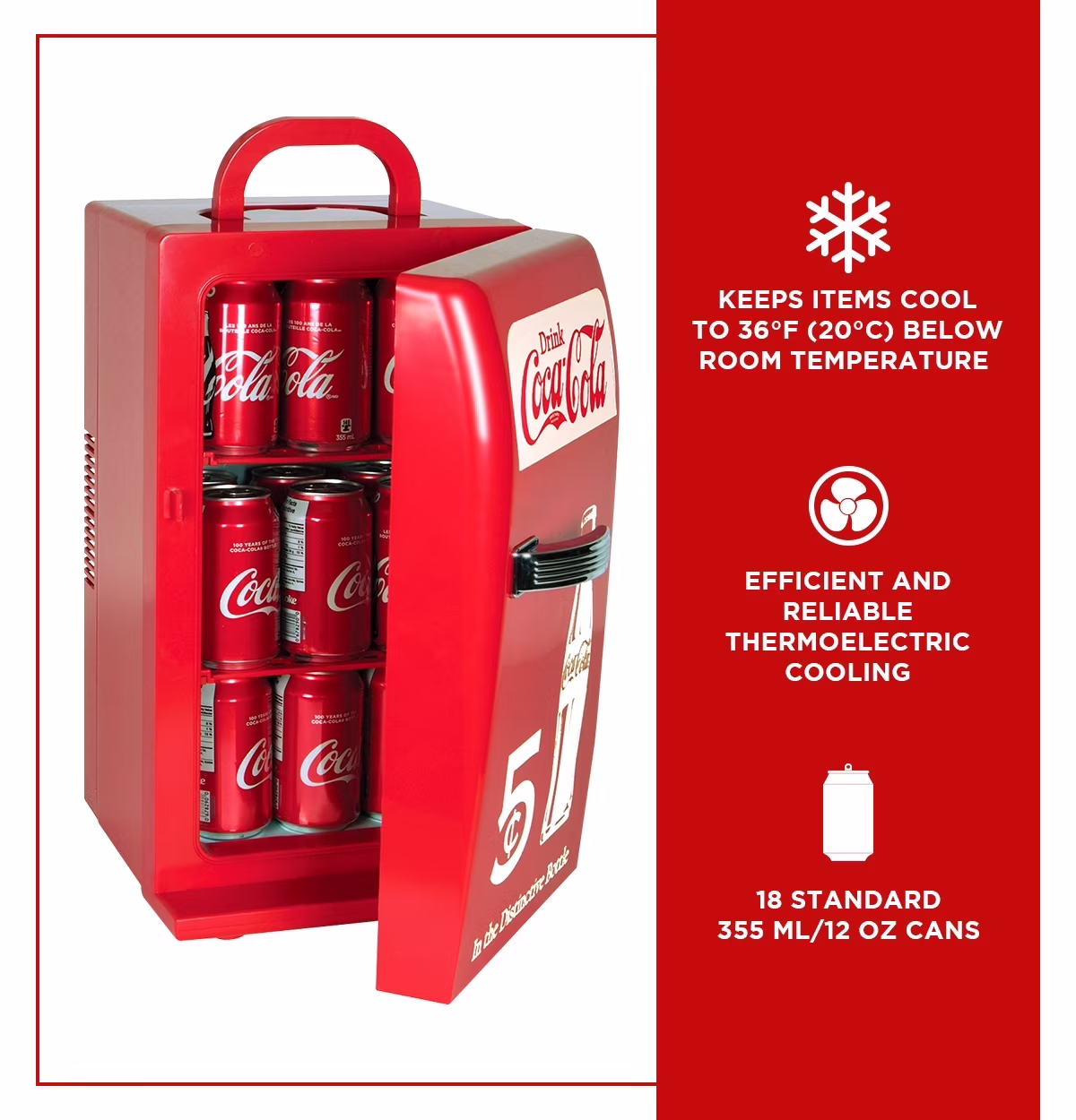 Coca-Cola 18 Can Retro Mini Fridge 12V DC 110V AC Cooler 22L (23 qt) - Image 5