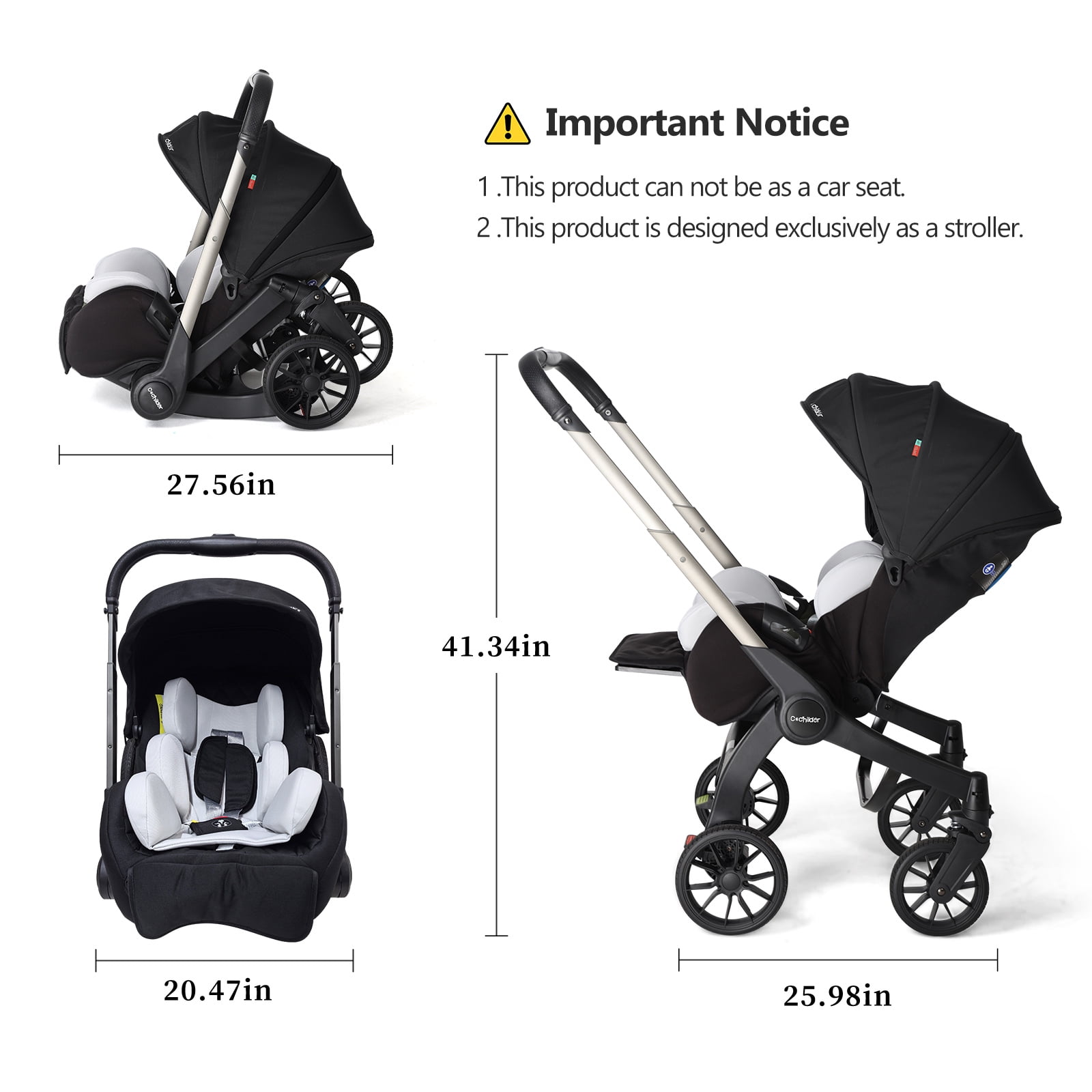 Cochildor Citi 2.0 Pro Baby Stroller, Rear-Facing with 3 Modes, Adjustable Handle, Extendable Seat Panel Standard Stroller, Black - Image 3