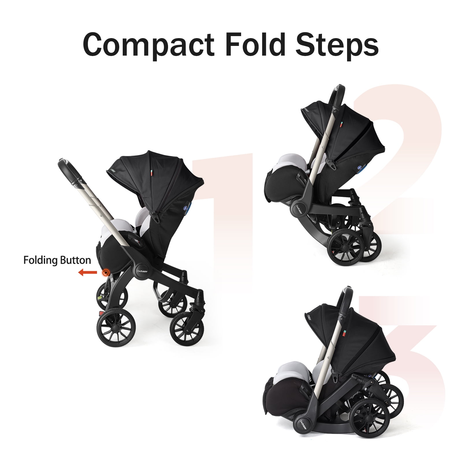 Cochildor Citi 2.0 Pro Baby Stroller, Rear-Facing with 3 Modes, Adjustable Handle, Extendable Seat Panel Standard Stroller, Black - Image 2