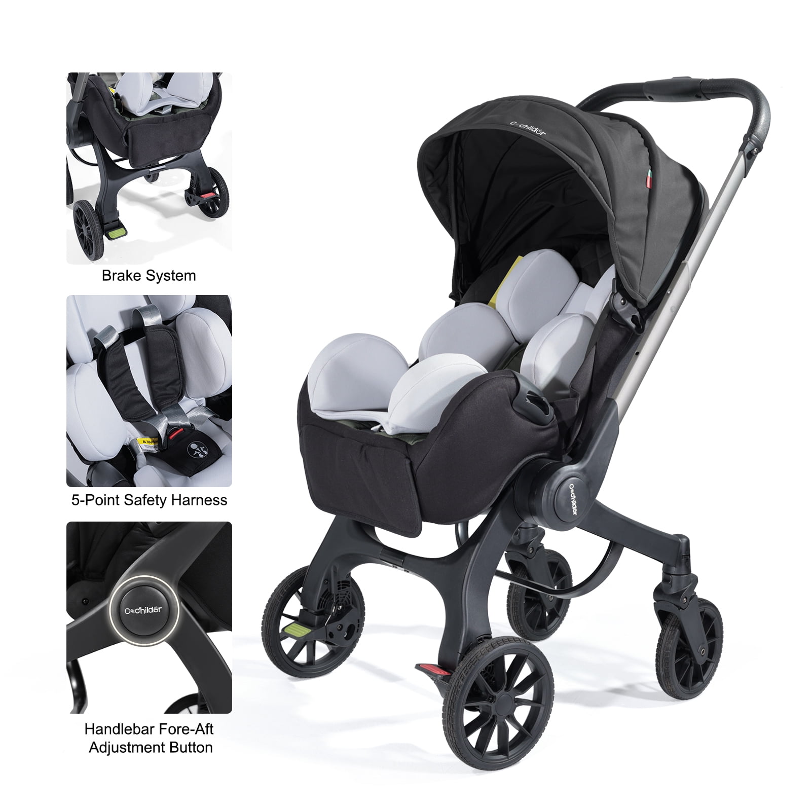 Cochildor Citi 2.0 Pro Baby Stroller, Rear-Facing with 3 Modes, Adjustable Handle, Extendable Seat Panel Standard Stroller, Black - Image 5