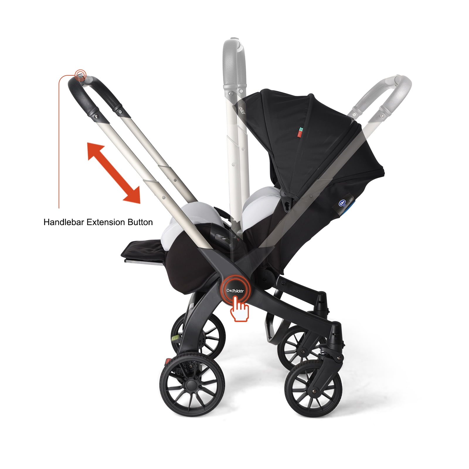 Cochildor Citi 2.0 Pro Baby Stroller, Rear-Facing with 3 Modes, Adjustable Handle, Extendable Seat Panel Standard Stroller, Black - Image 4