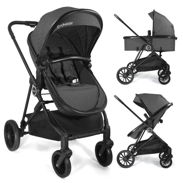 Cochildor Lite 2.0 Baby Stroller with Bassinet Mode - 3-Position Reversible Lightweight Stroller for 0-36 Months, Foldable Compact Travel Stroller with UPF 50+ Canopy, Black