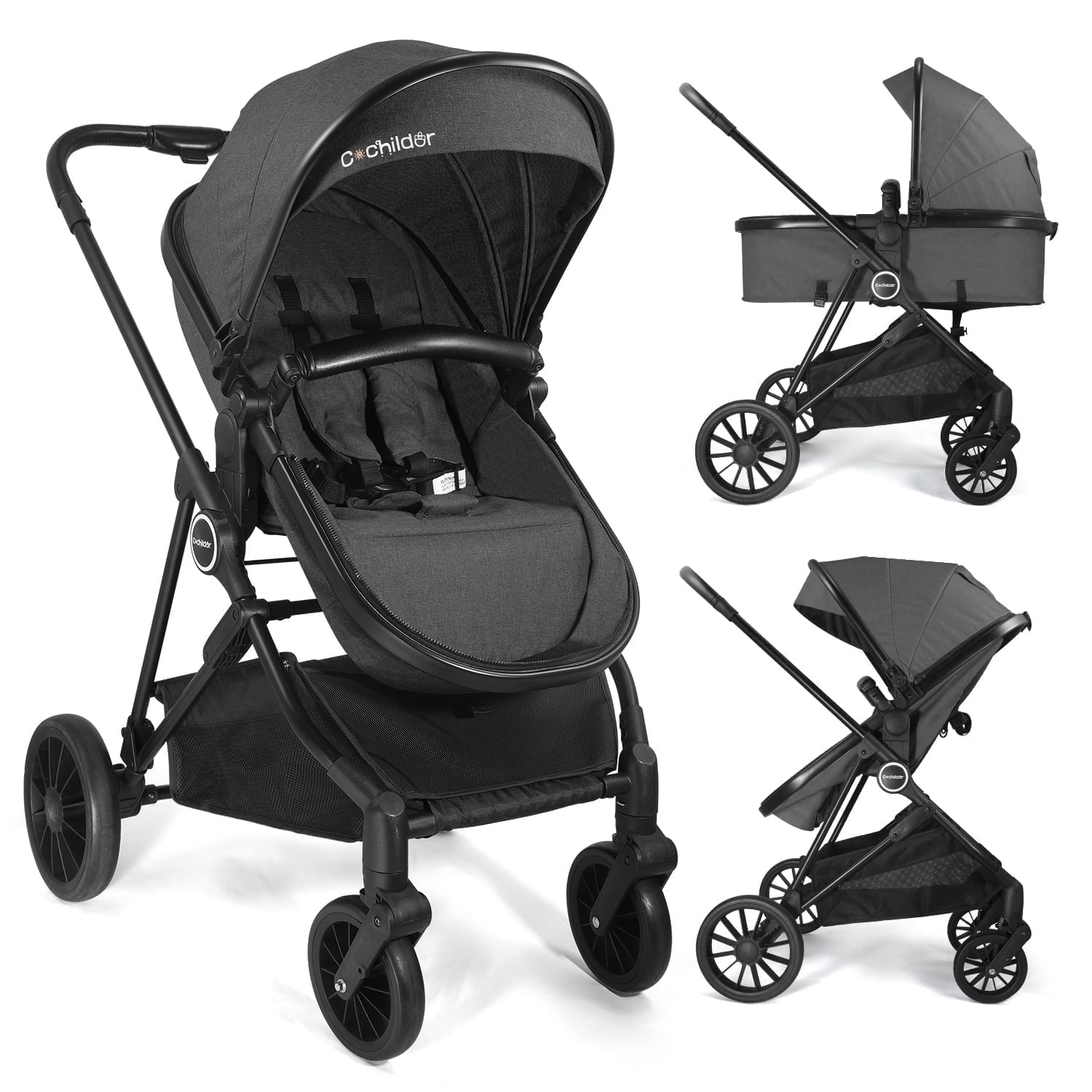 Cochildor Lite 2.0 Baby Stroller with Bassinet Mode - 3-Position Reversible Lightweight Stroller for 0-36 Months, Foldable Compact Travel Stroller with UPF 50+ Canopy, Black