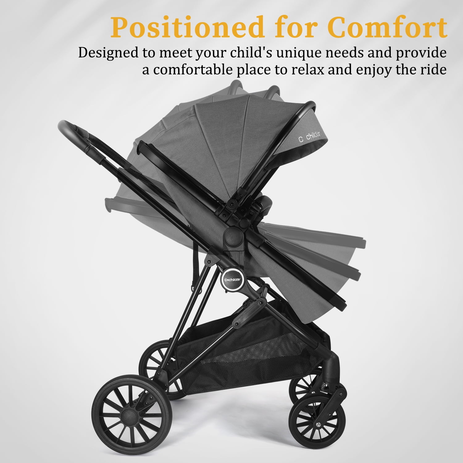 Cochildor Lite 2.0 Baby Stroller with Bassinet Mode - 3-Position Reversible Lightweight Stroller for 0-36 Months, Foldable Compact Travel Stroller with UPF 50+ Canopy, Black - Image 5