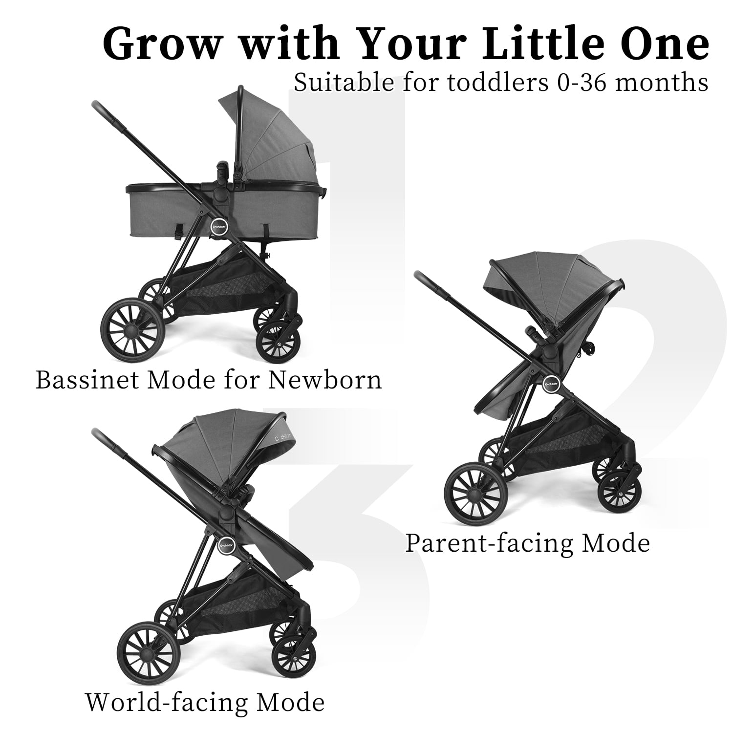 Cochildor Lite 2.0 Baby Stroller with Bassinet Mode - 3-Position Reversible Lightweight Stroller for 0-36 Months, Foldable Compact Travel Stroller with UPF 50+ Canopy, Black - Image 2