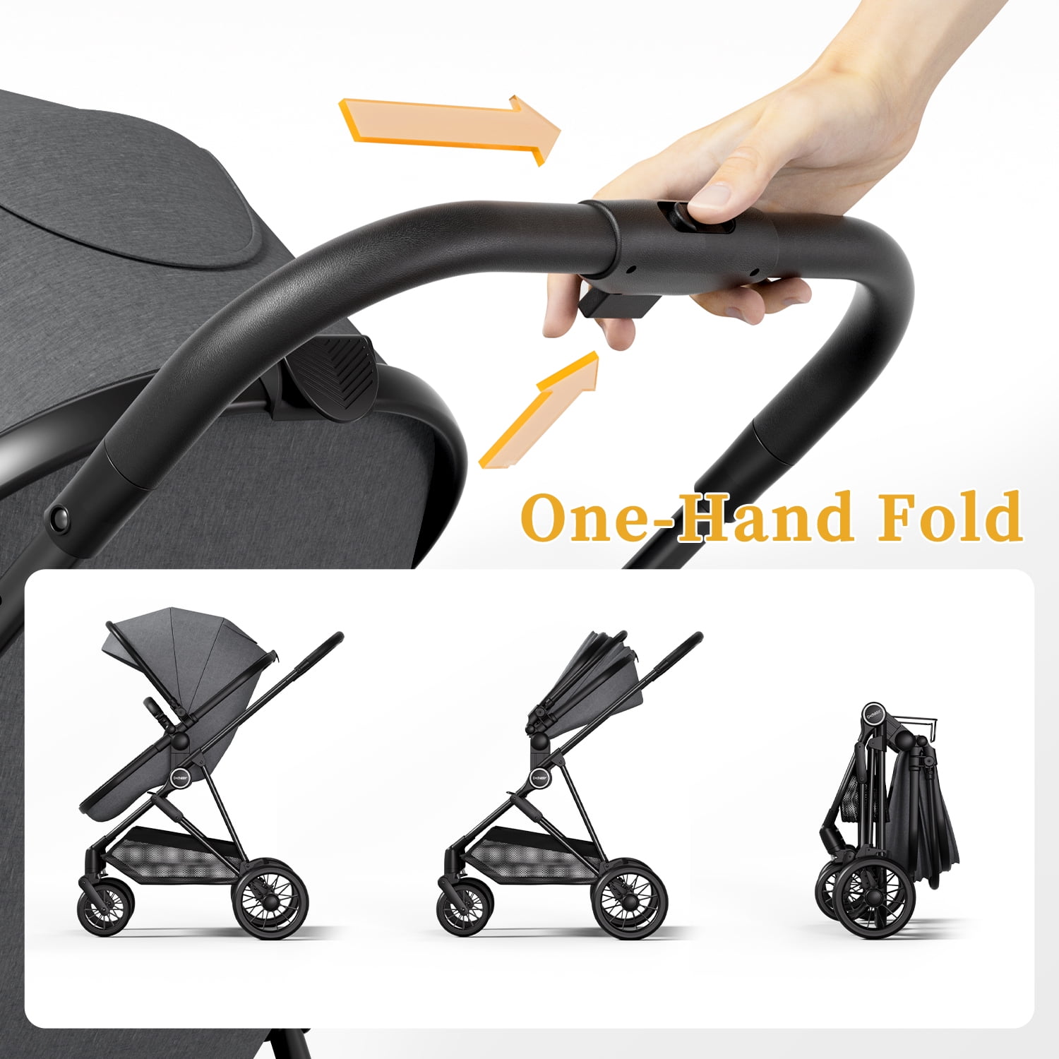 Cochildor Lite 2.0 Baby Stroller with Bassinet Mode - 3-Position Reversible Lightweight Stroller for 0-36 Months, Foldable Compact Travel Stroller with UPF 50+ Canopy, Black - Image 4