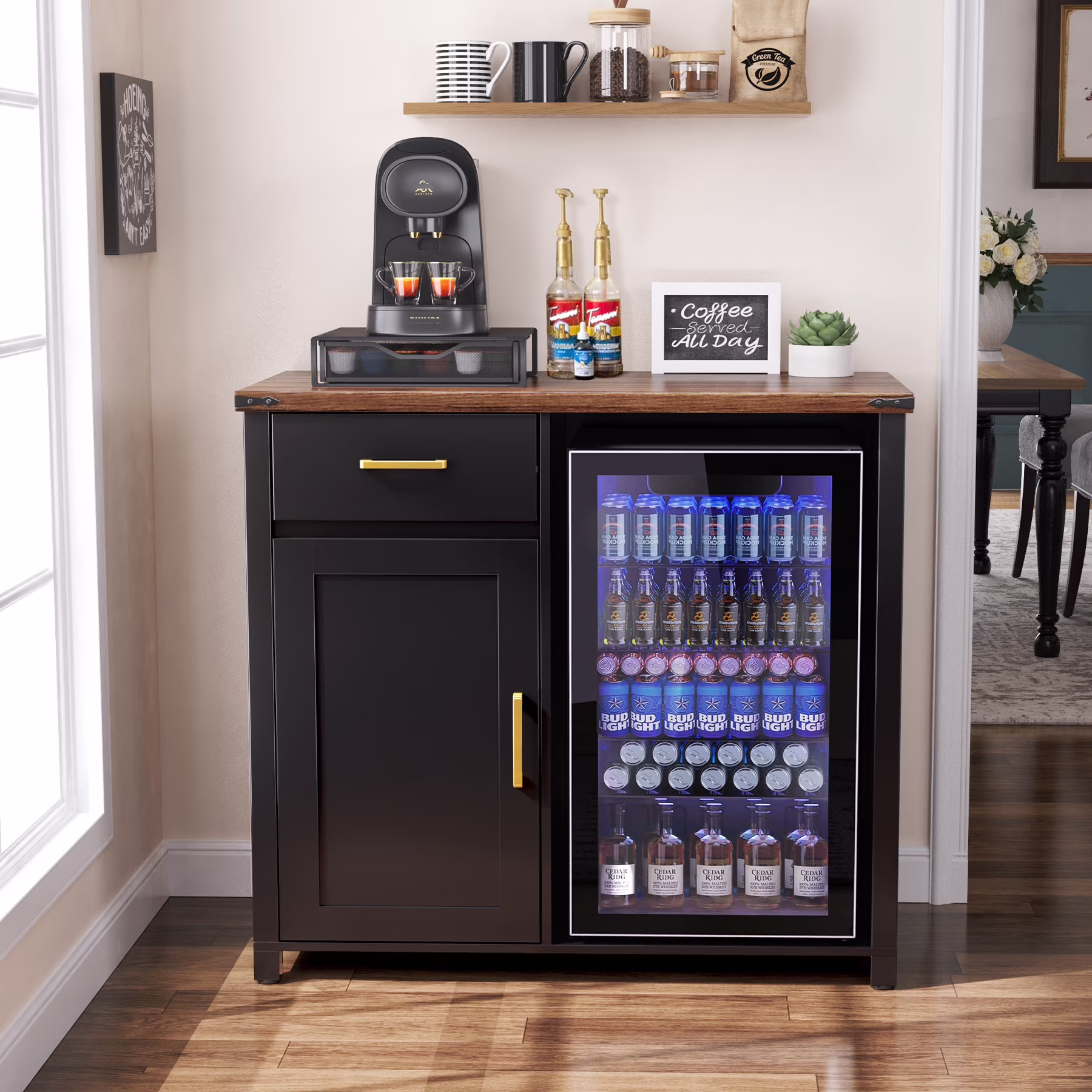 Coffee Bar with Mini Fridge Space, Mini Fridge Cabinet Stand for Dorm, Kitchen or Office - Image 5