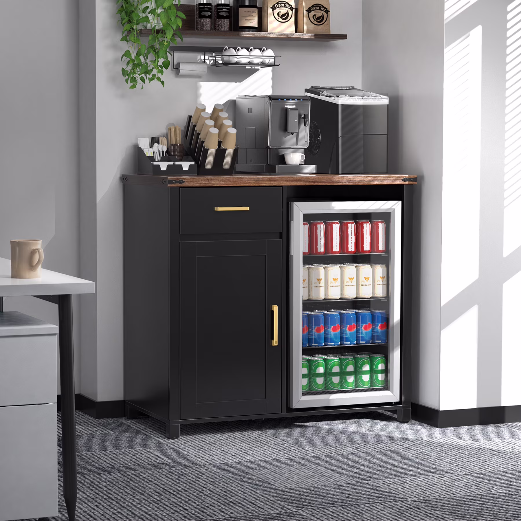 Coffee Bar with Mini Fridge Space, Mini Fridge Cabinet Stand for Dorm, Kitchen or Office - Image 3