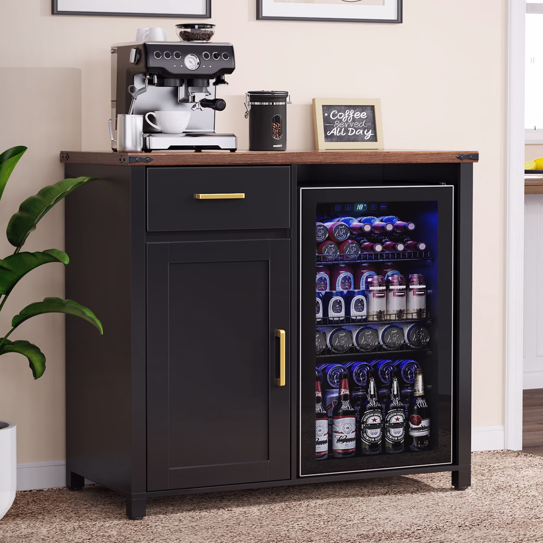Coffee Bar with Mini Fridge Space, Mini Fridge Cabinet Stand for Dorm, Kitchen or Office