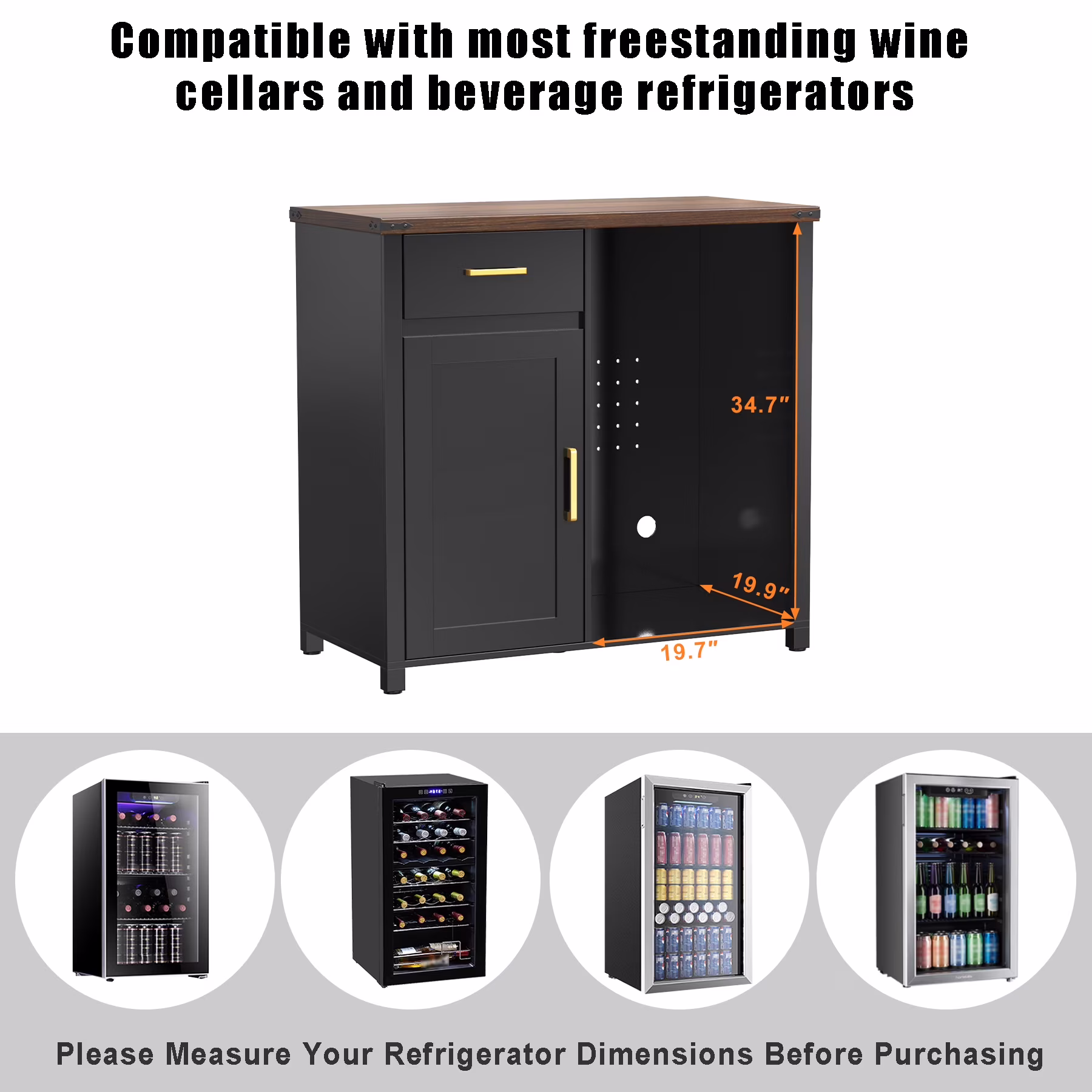 Coffee Bar with Mini Fridge Space, Mini Fridge Cabinet Stand for Dorm, Kitchen or Office - Image 2
