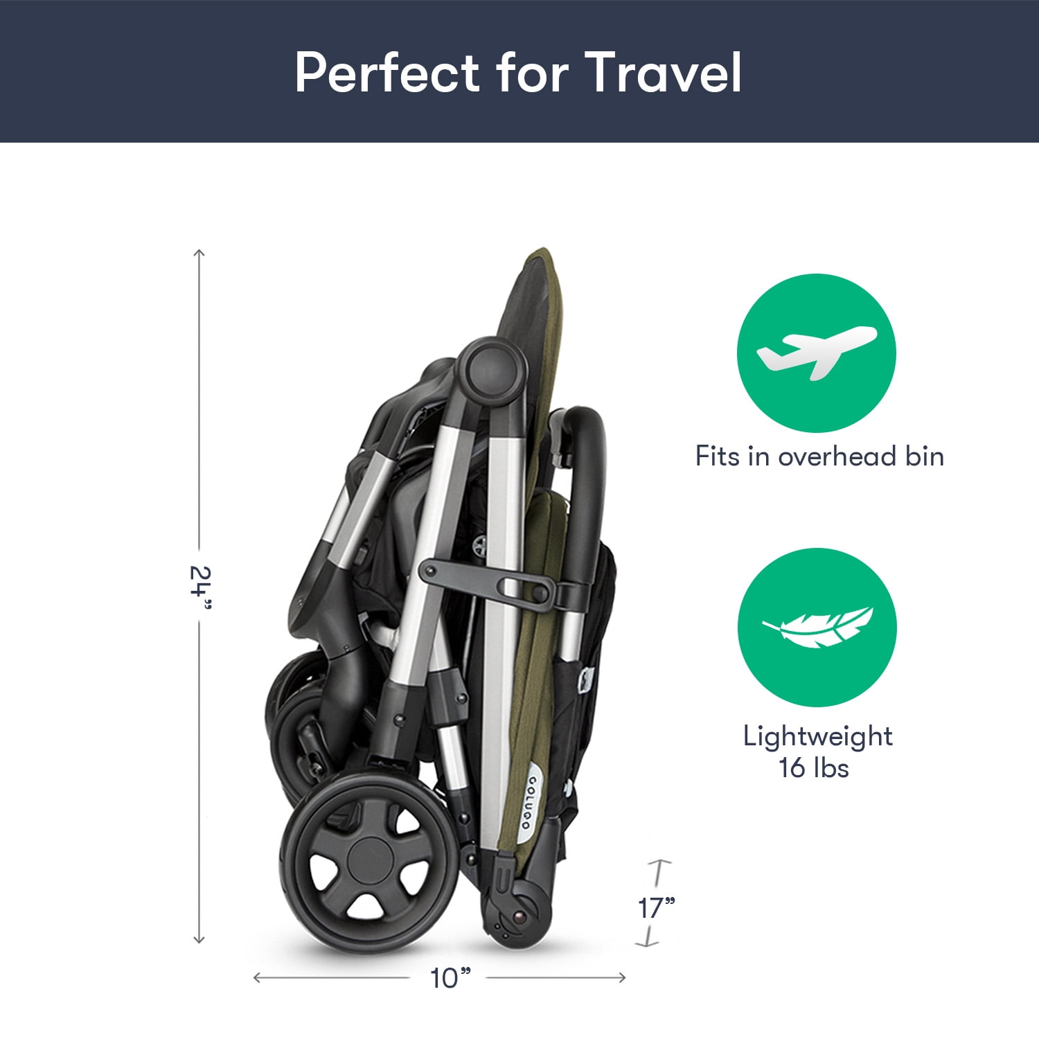Colugo Compact Stroller - One Hand Fold Lightweight Stroller, Travel Stroller with Rain Cover, Backpack and Cup Holder, Olive - Image 4