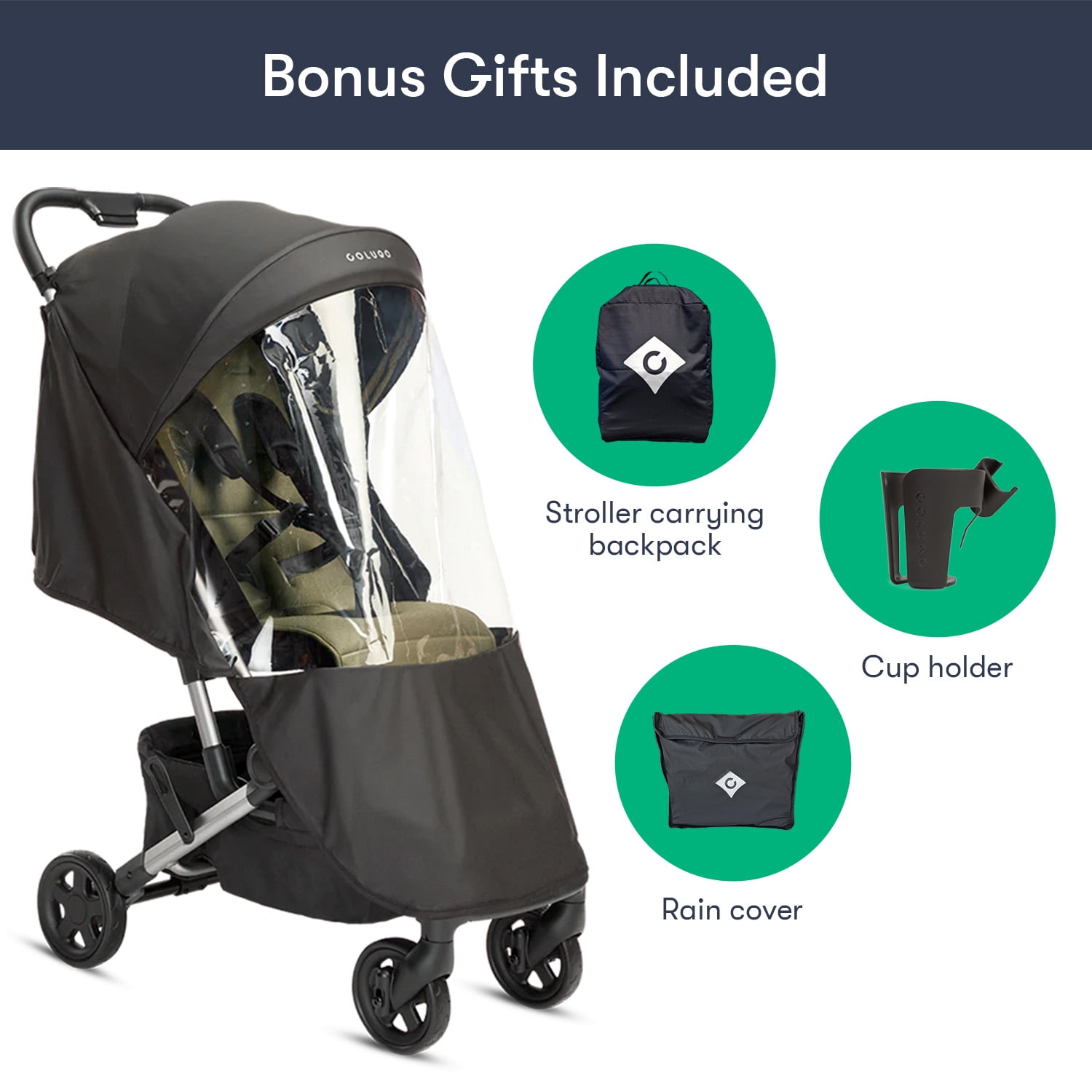Colugo Compact Stroller - One Hand Fold Lightweight Stroller, Travel Stroller with Rain Cover, Backpack and Cup Holder, Olive - Image 2