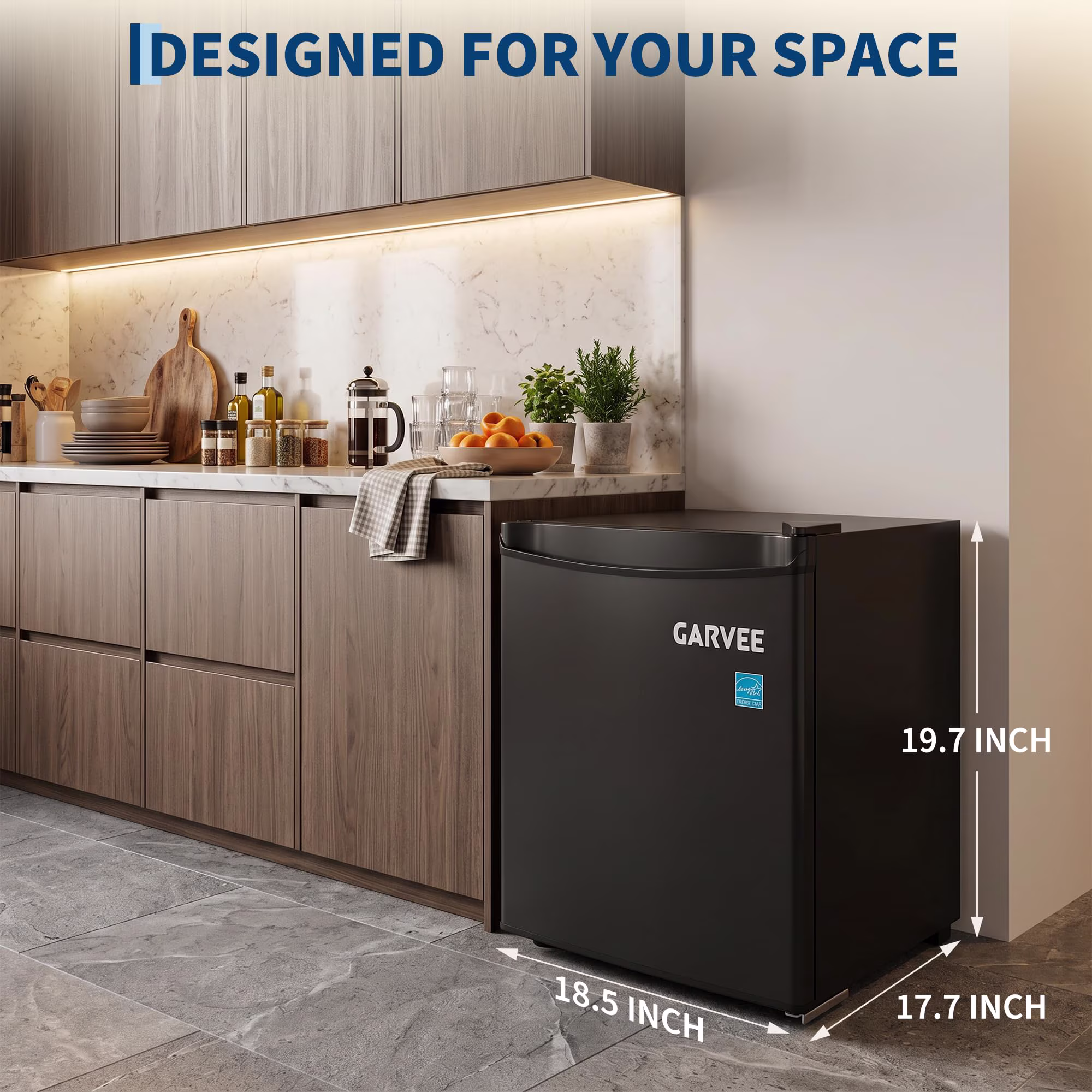 Compact 1.6 Cu.ft Mini Refrigerator with Freezer - Single Door, Steel Construction, LED Light, Adjustable Shelves, Quiet, Space-Saving for Dorm, Office, Bar - 47L (US Standard) - Image 4