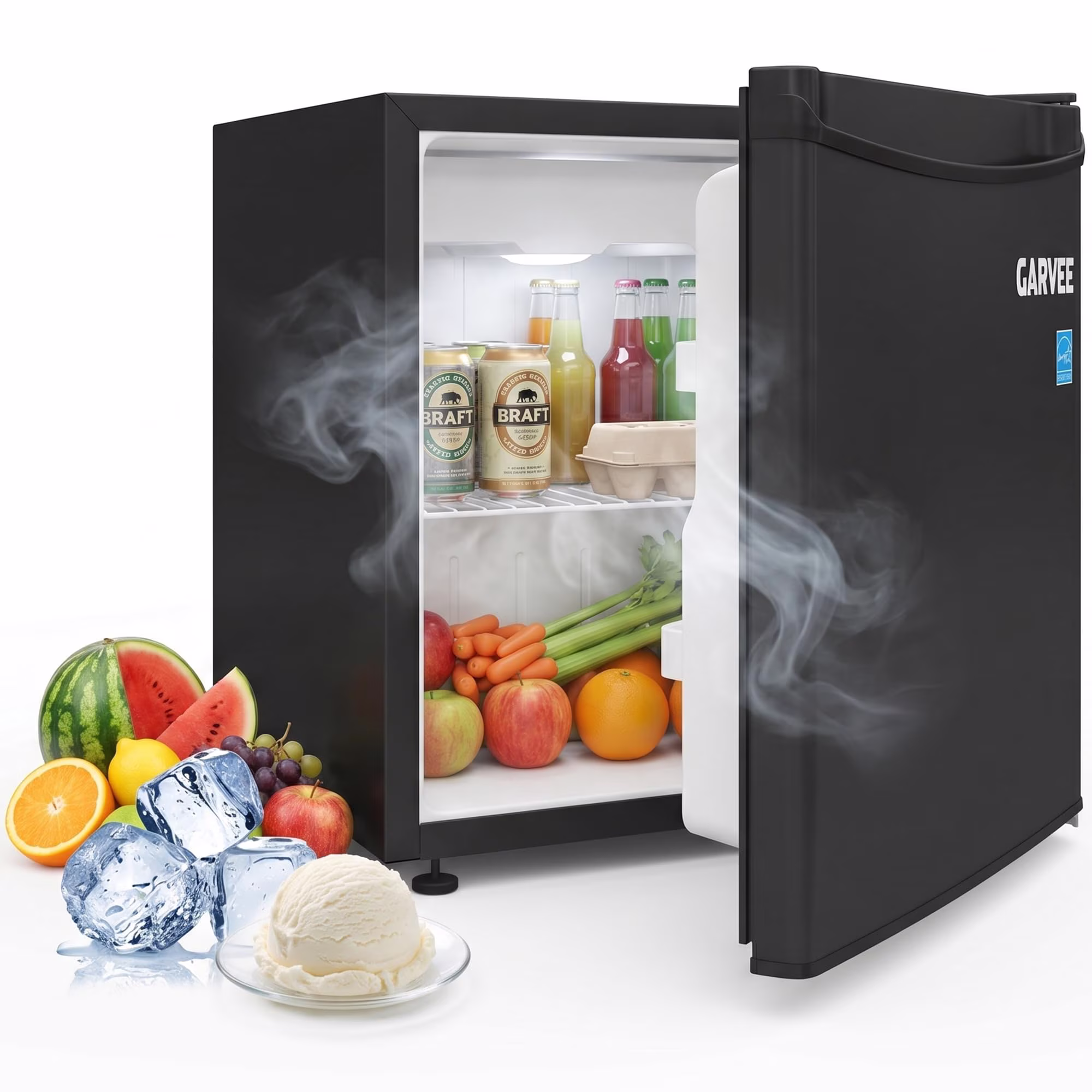 Compact 1.6 Cu.ft Mini Refrigerator with Freezer - Single Door, Steel Construction, LED Light, Adjustable Shelves, Quiet, Space-Saving for Dorm, Office, Bar - 47L (US Standard) - Image 2