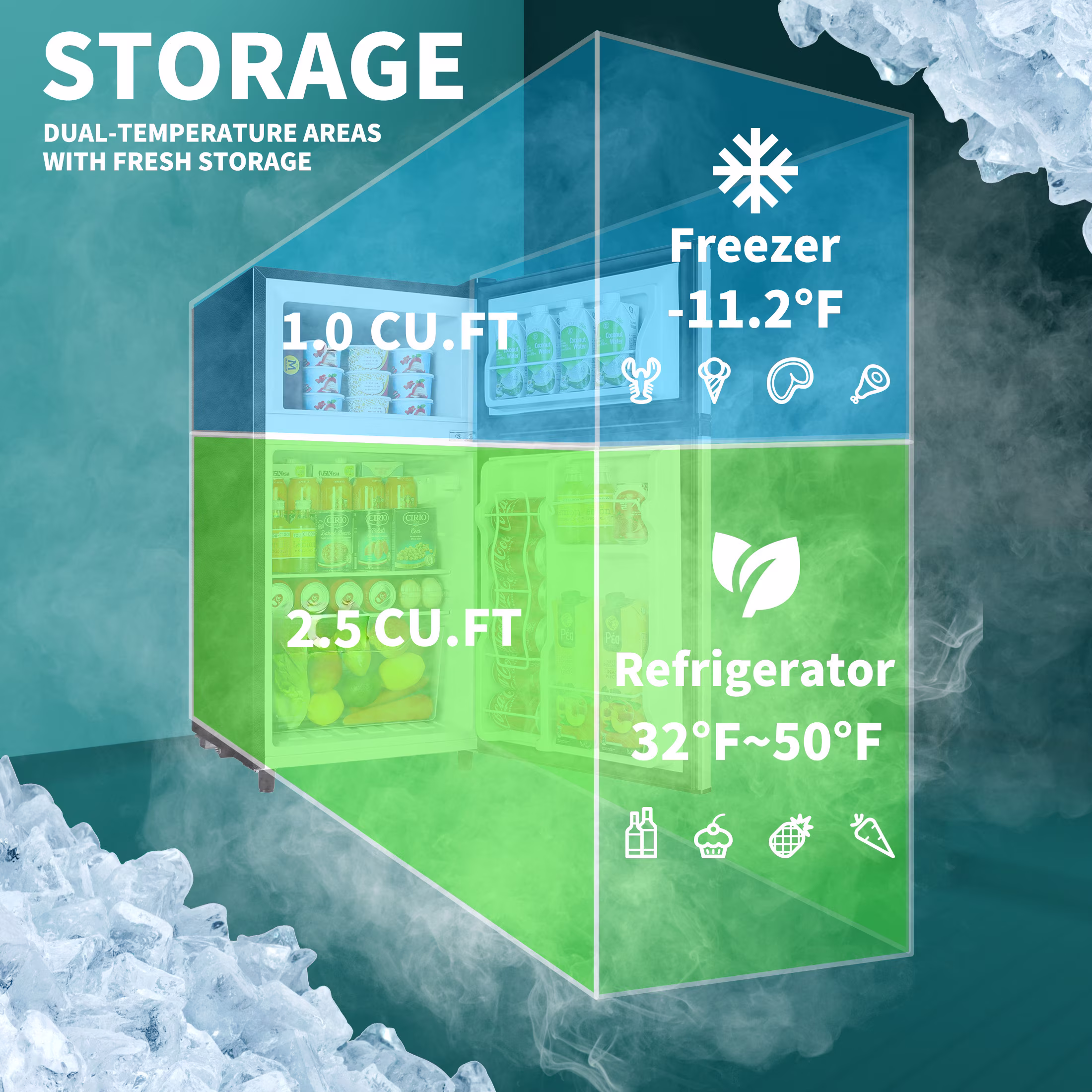 Compact Mini Fridge with Freezer,3.5 Cu.Ft 2-Door Refrigerator,Ideal for Dorm,Office,Bedroom,7 Temp Settings,Adjustable Shelves,Silver - Image 2