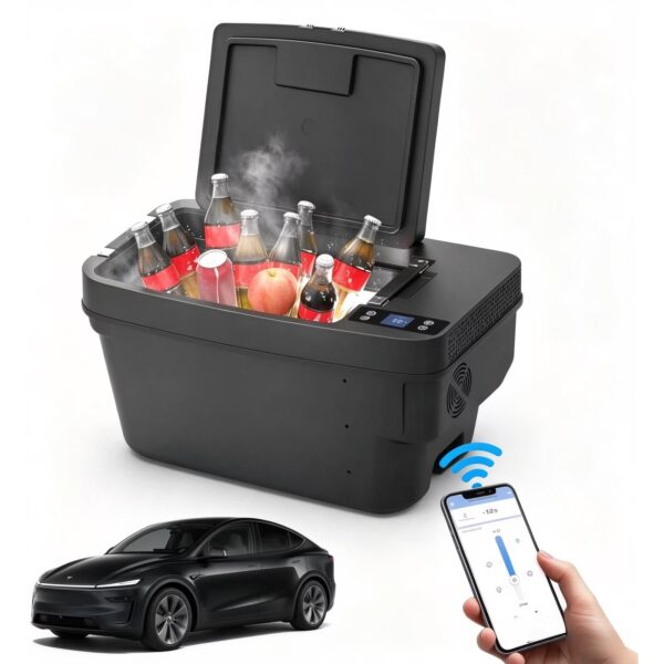 cooboom Car Refrigerator for Tesla Model Y 2019-2024, 12/24V DC Portable Freezer Cooler‌ for 2025-2026 Juniper/YL, -8℉~50℉, 35QT, APP Control