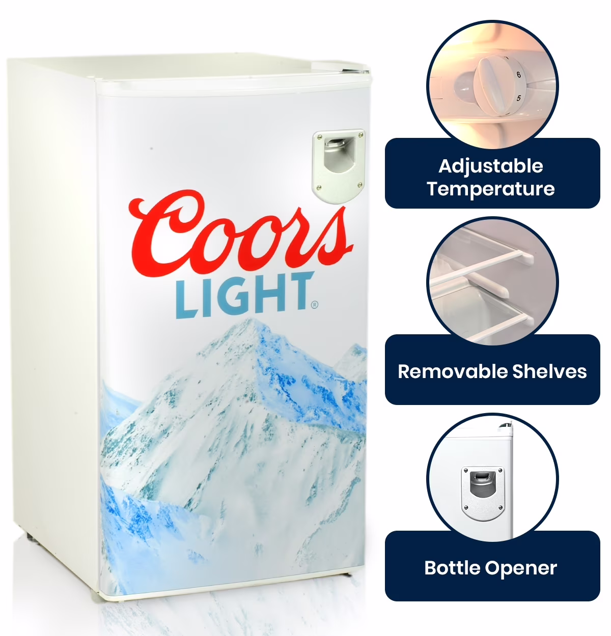 Coors Light 3.2 cu ft (90L) Compact Fridge with Bottle Opener, 95 Quart Capacity, Portable for Snacks, Beverages, Beer, Dorm, Office, or RV - Image 3