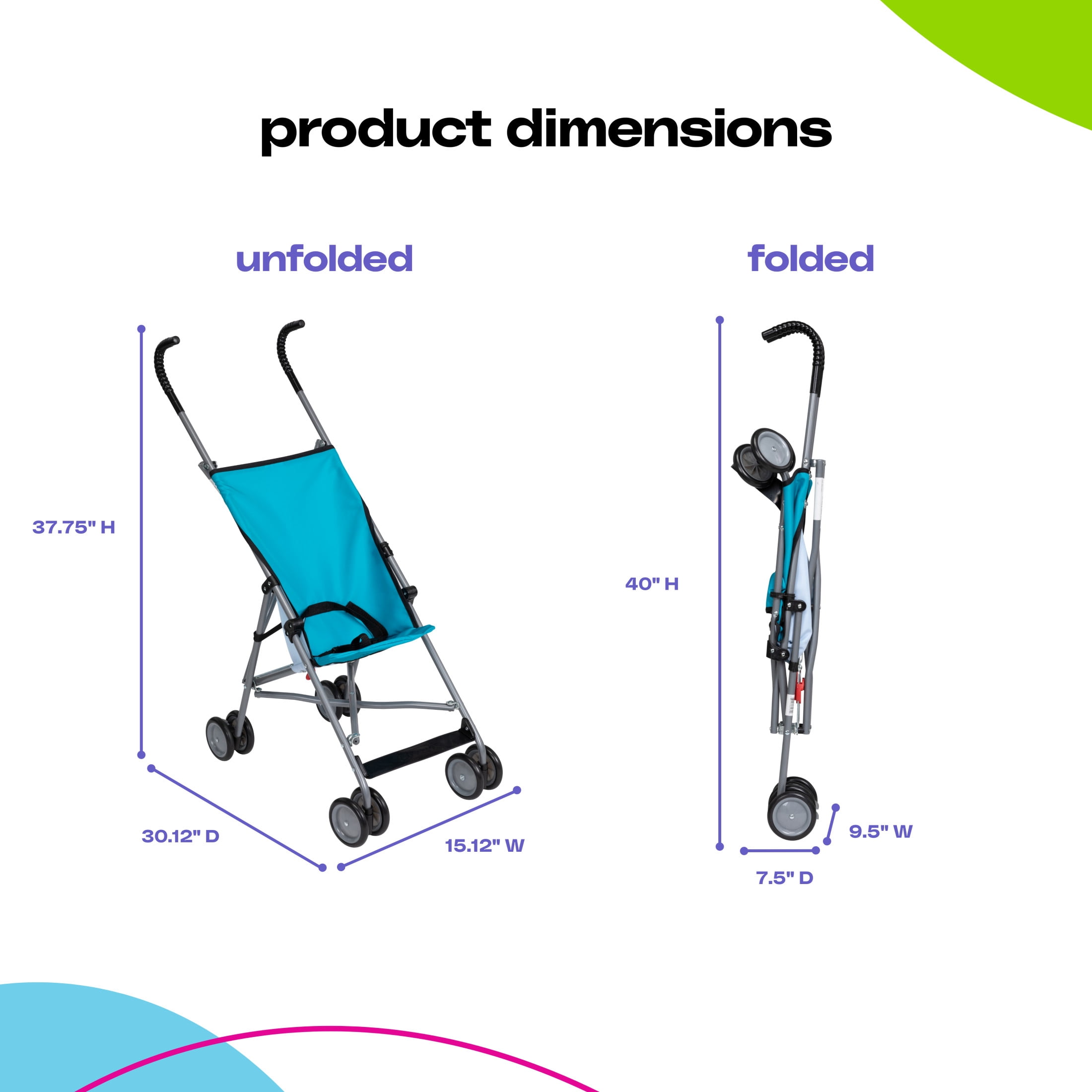 Cosco Kids Comfort Height Umbrella Stroller, Freshwater Turquoise, Toddler, Unisex - Image 5