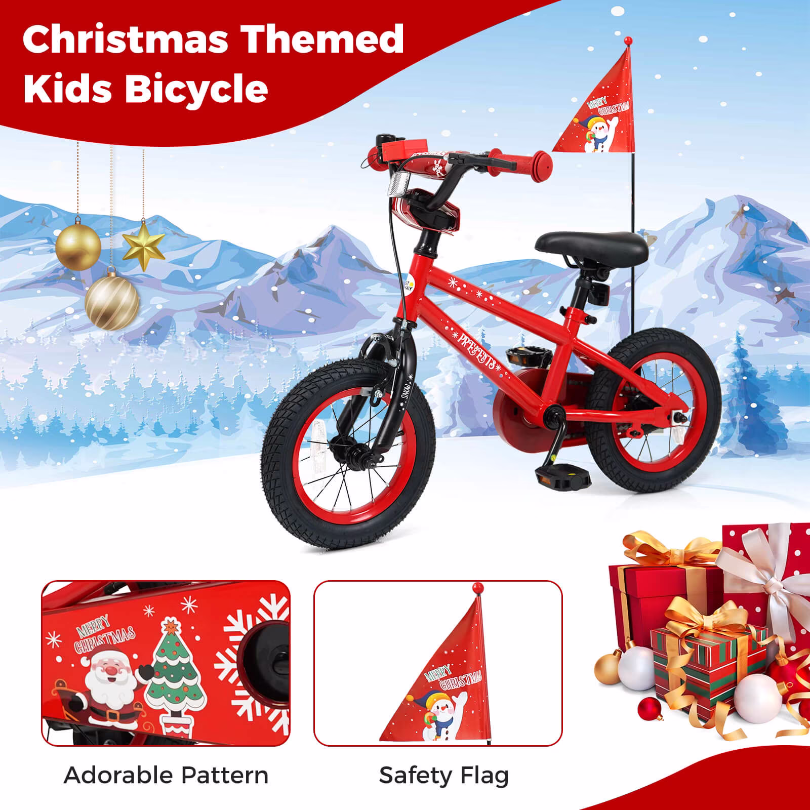 Costway 12” Kids Bicycle with Training Wheels, Handbrake & Coaster Brake, Flag & Music - Image 5