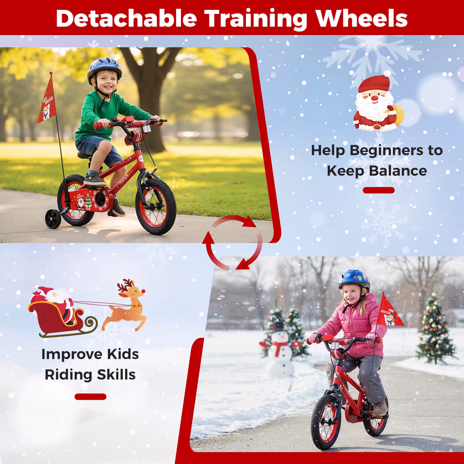 Costway 12” Kids Bicycle with Training Wheels, Handbrake & Coaster Brake, Flag & Music - Image 2