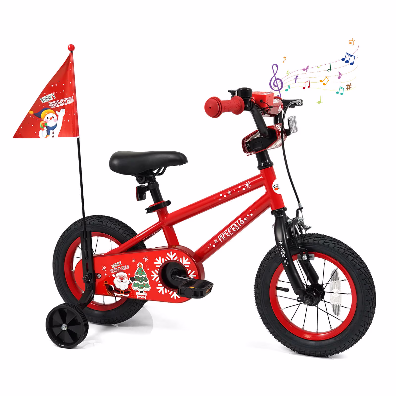 Costway 12” Kids Bicycle with Training Wheels, Handbrake & Coaster Brake, Flag & Music