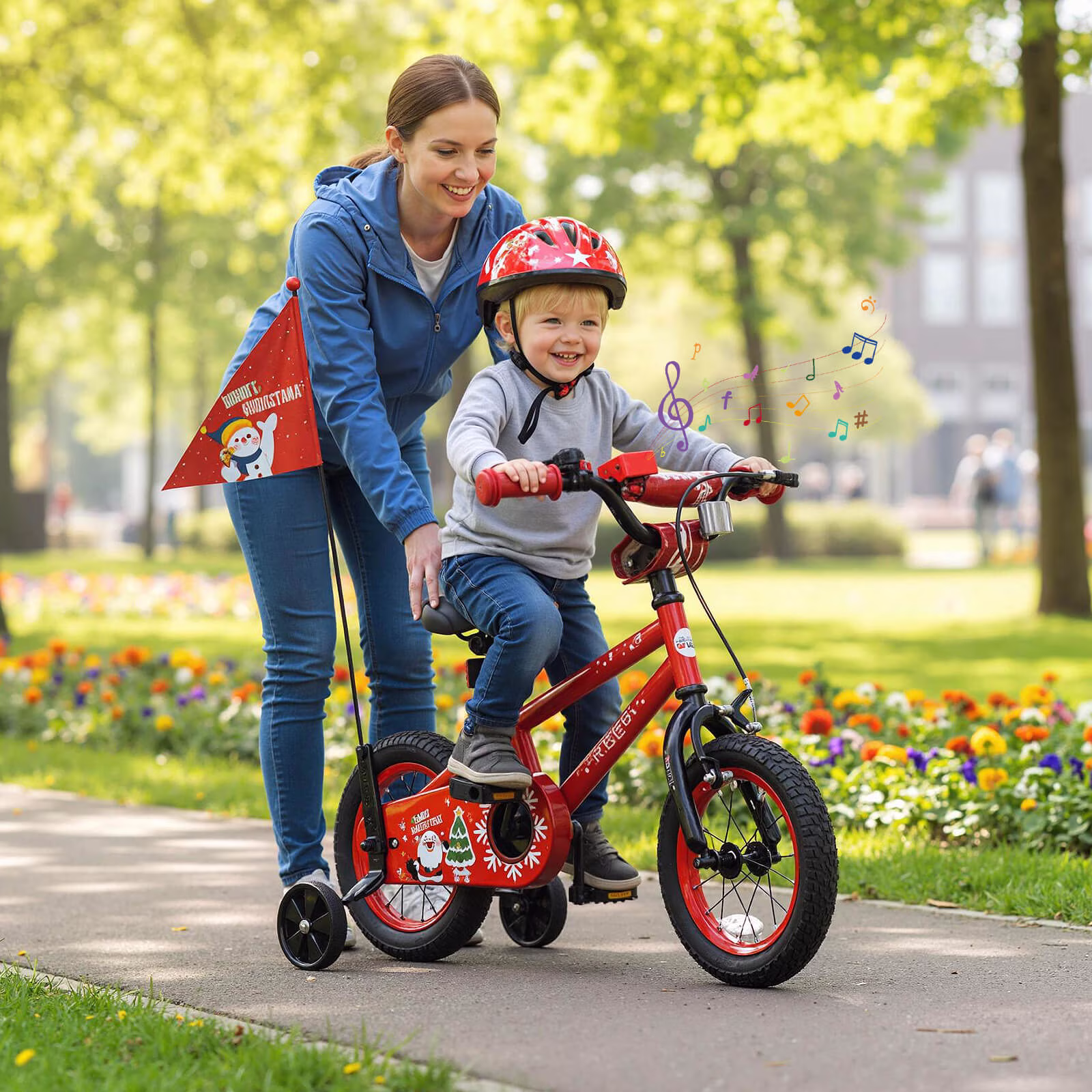 Costway 12” Kids Bicycle with Training Wheels, Handbrake & Coaster Brake, Flag & Music - Image 3