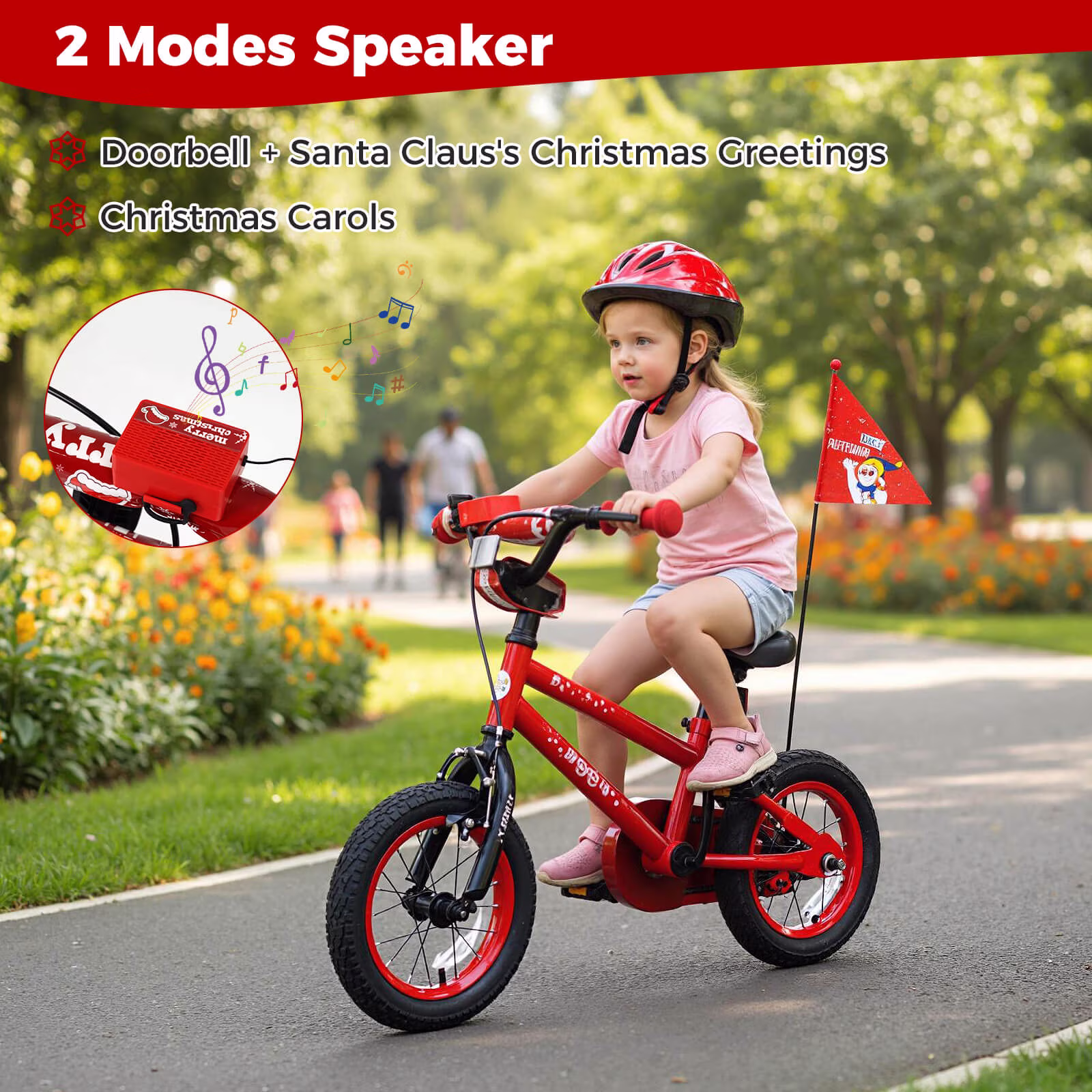 Costway 12” Kids Bicycle with Training Wheels, Handbrake & Coaster Brake, Flag & Music - Image 4