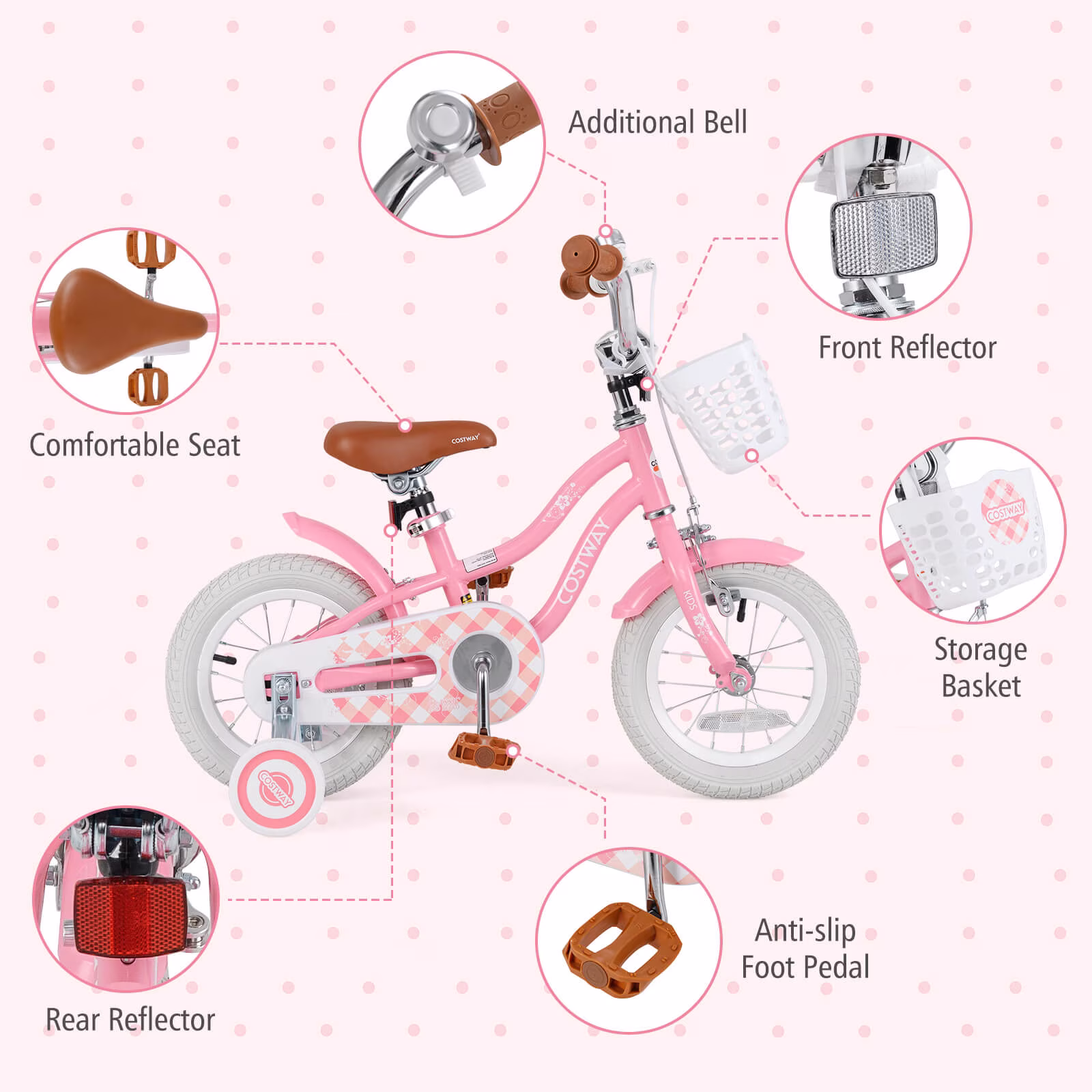 Costway 12" Kid’s Bike for 3-4 Years Old Children Bicycle with Front Handbrake Red - Image 2