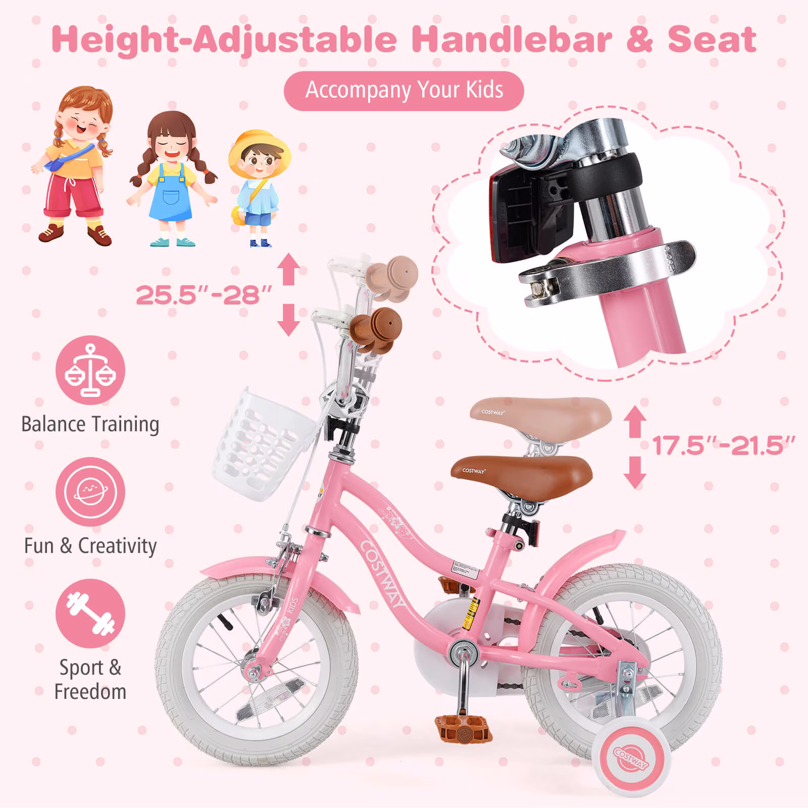Costway 12" Kid’s Bike for 3-4 Years Old Children Bicycle with Front Handbrake Red - Image 3