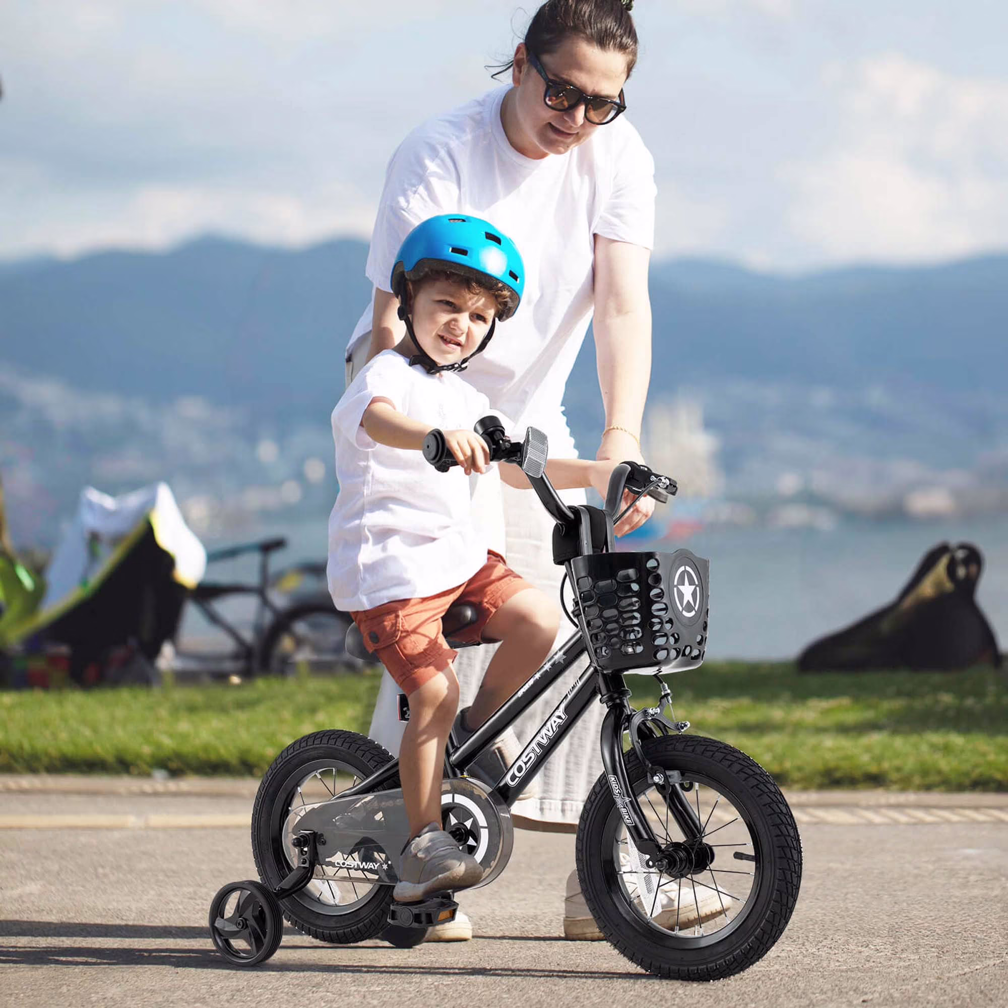 Costway 12" Kid’s Bike with Training Wheels Adjustable Handlebar & Seat Handbrake Black - Image 5