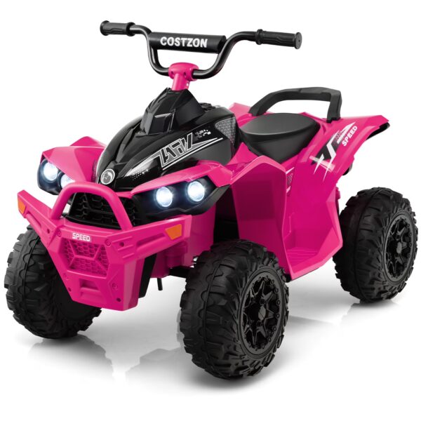 Costway 12V Battery Powered Kids Ride On ATV Electric 4-Wheeler Quad Car with MP3 & Light Pink
