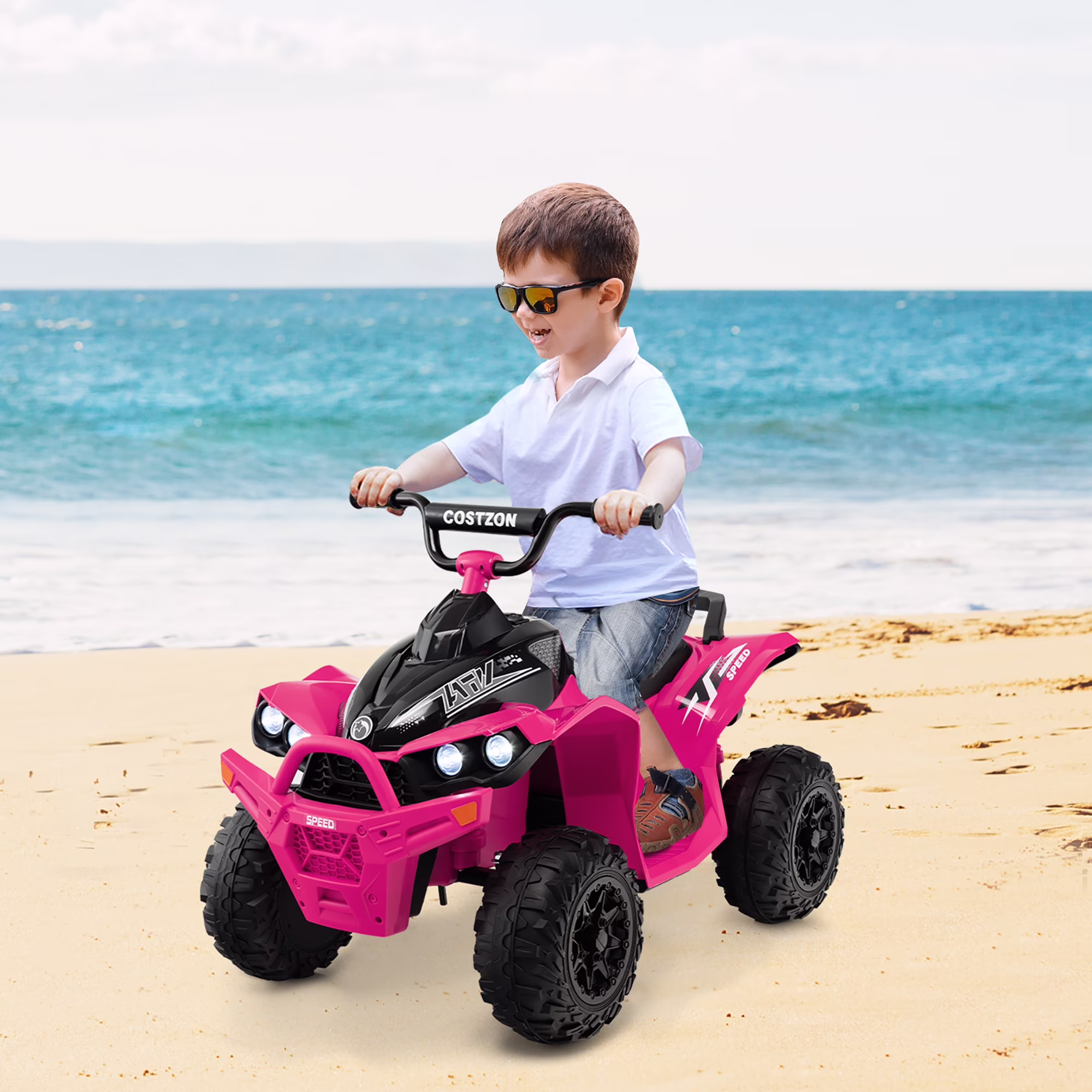 Costway 12V Battery Powered Kids Ride On ATV Electric 4-Wheeler Quad Car with MP3 & Light Pink - Image 5