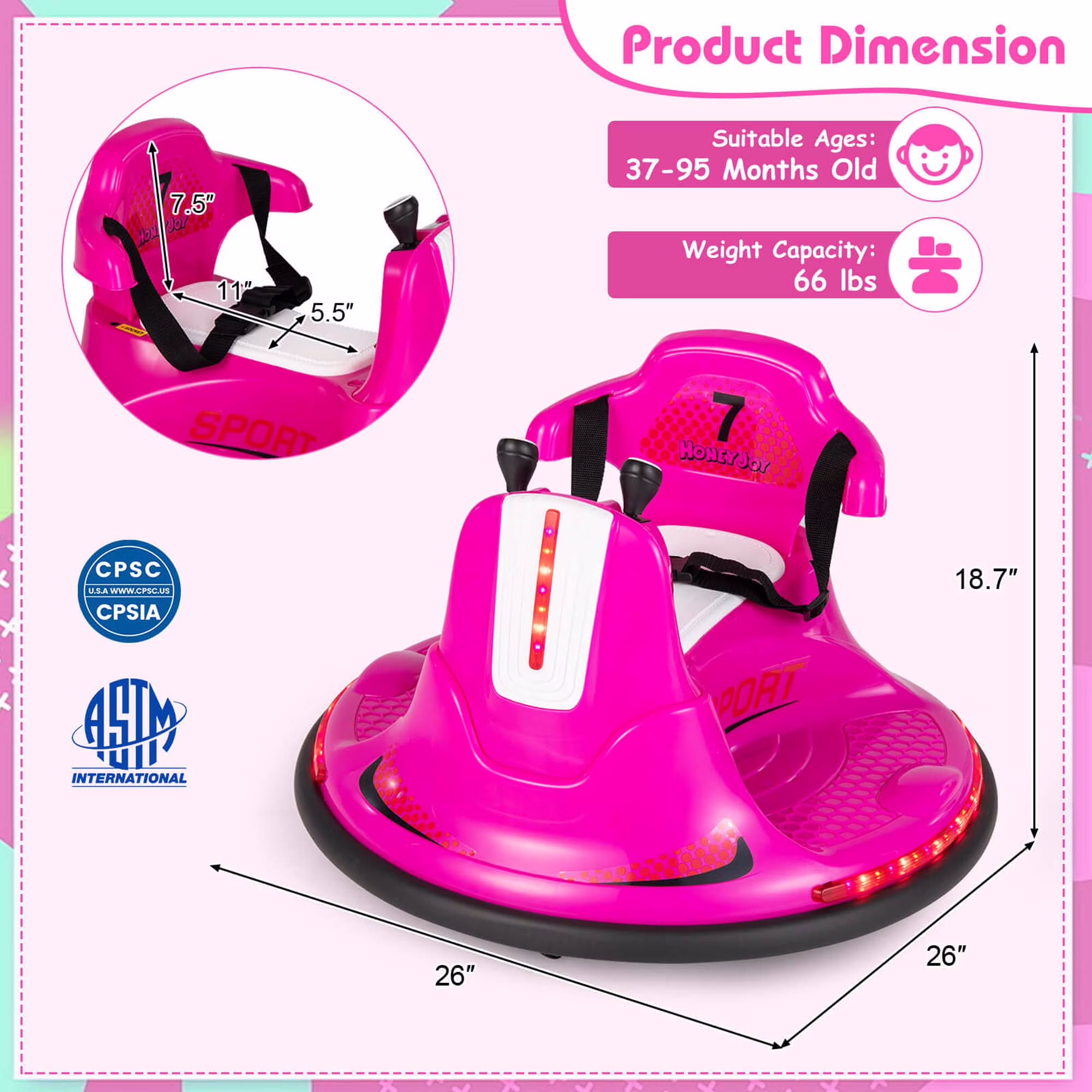 Costway 12V Bumper Car for Kids Toddlers Electric Ride On Car Vehicle with 360° Spin Pink - Image 4