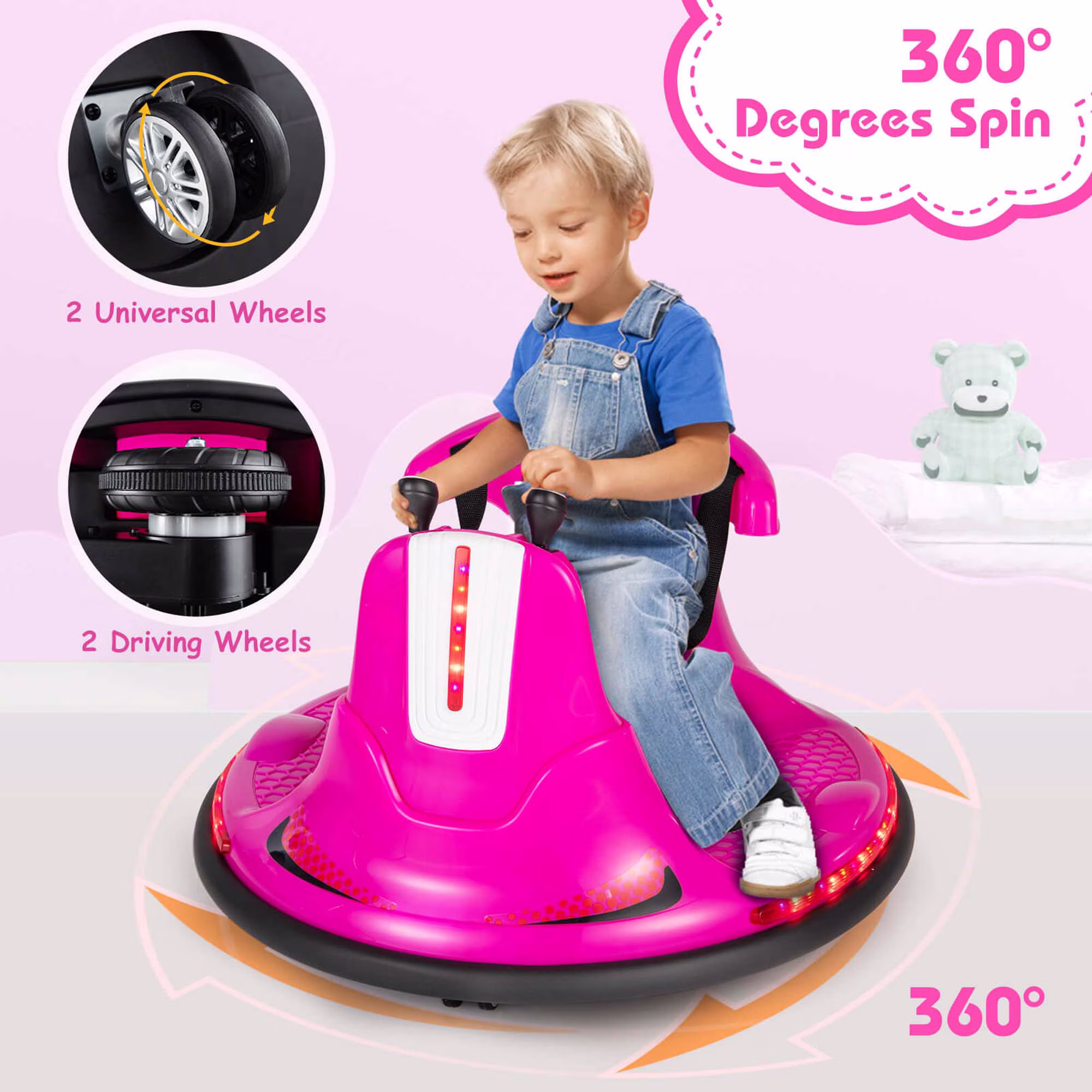 Costway 12V Bumper Car for Kids Toddlers Electric Ride On Car Vehicle with 360° Spin Pink - Image 5
