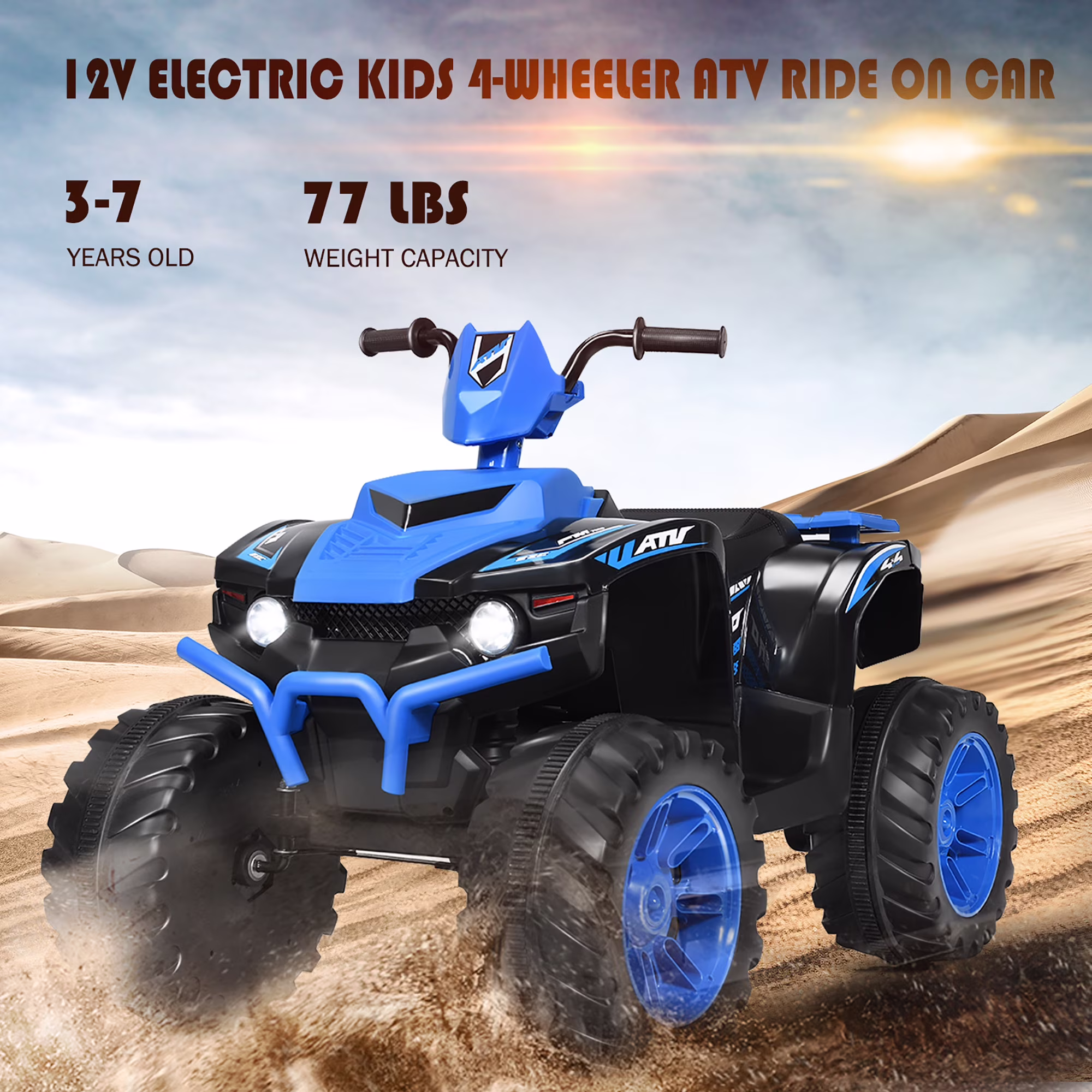 Costway 12V Kids 4-Wheeler ATV Quad Ride On Car w/ LED Lights Music USB Navy - Image 4