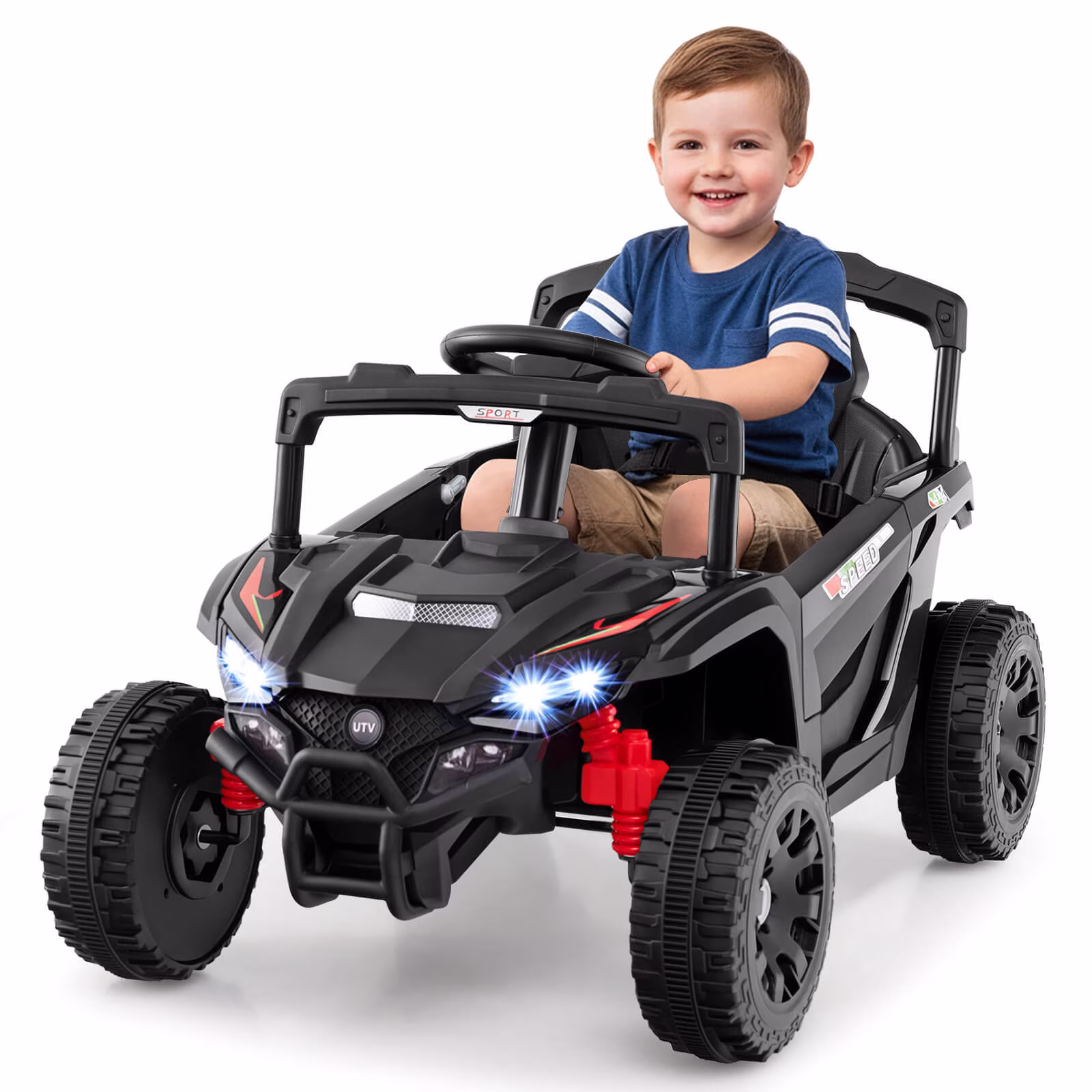 Costway 12V Kids Ride On Car Battery Powered Electric Remote Control LED Lights Music Suitable for 1 kid Black