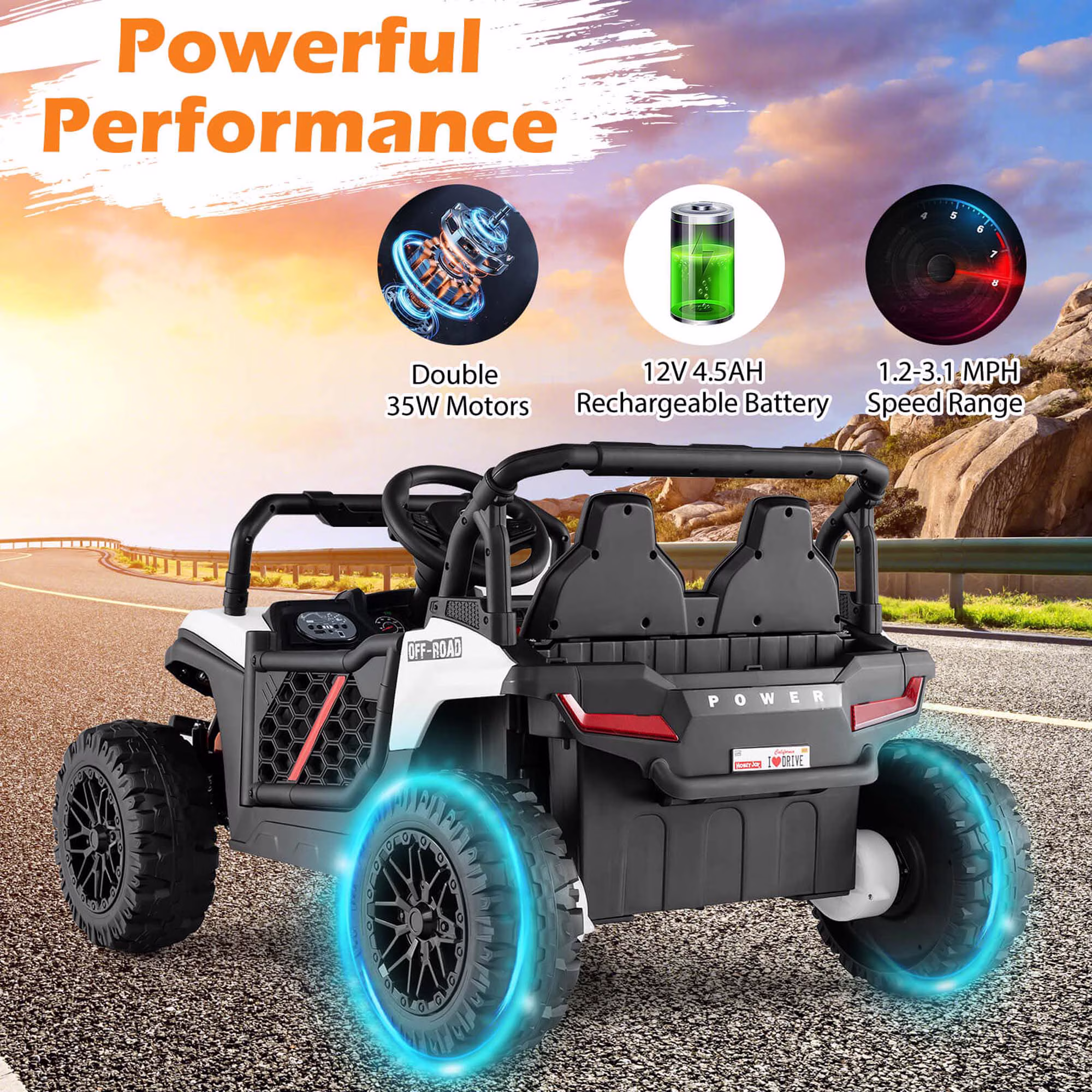 Costway 12V Kids Ride on Truck with Parental Remote 3 Speeds & Reverse Forward Function White - Image 2