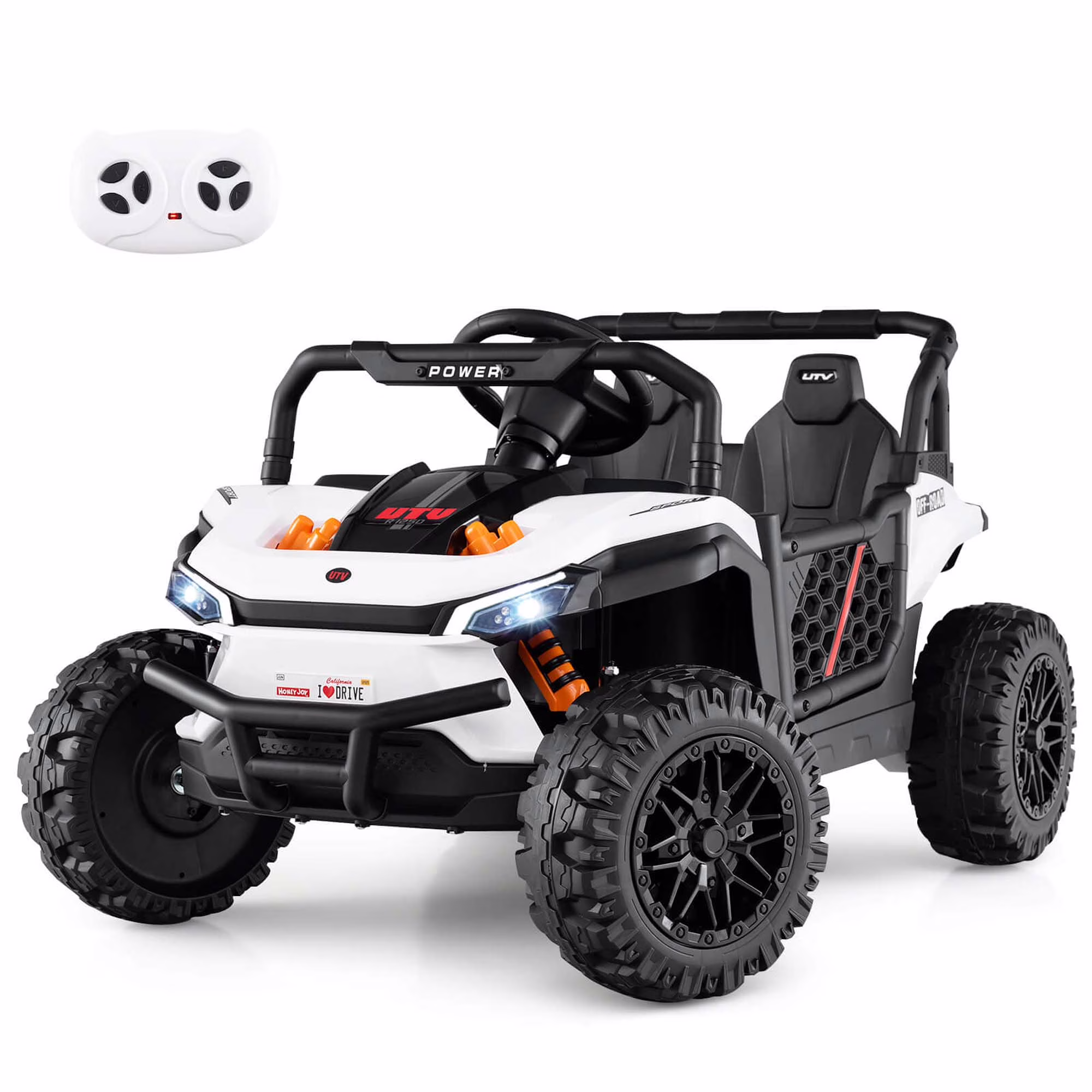 Costway 12V Kids Ride on Truck with Parental Remote 3 Speeds & Reverse Forward Function White
