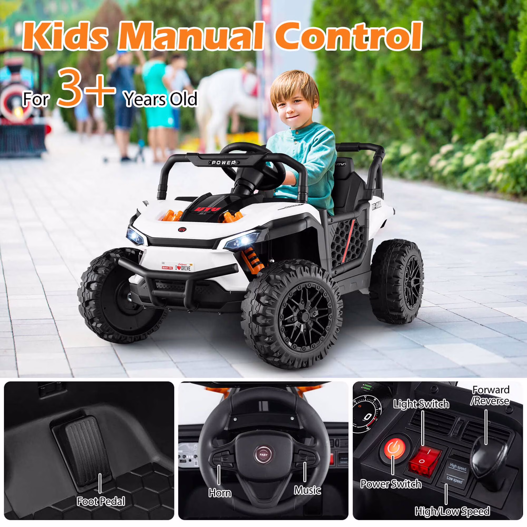 Costway 12V Kids Ride on Truck with Parental Remote 3 Speeds & Reverse Forward Function White - Image 5