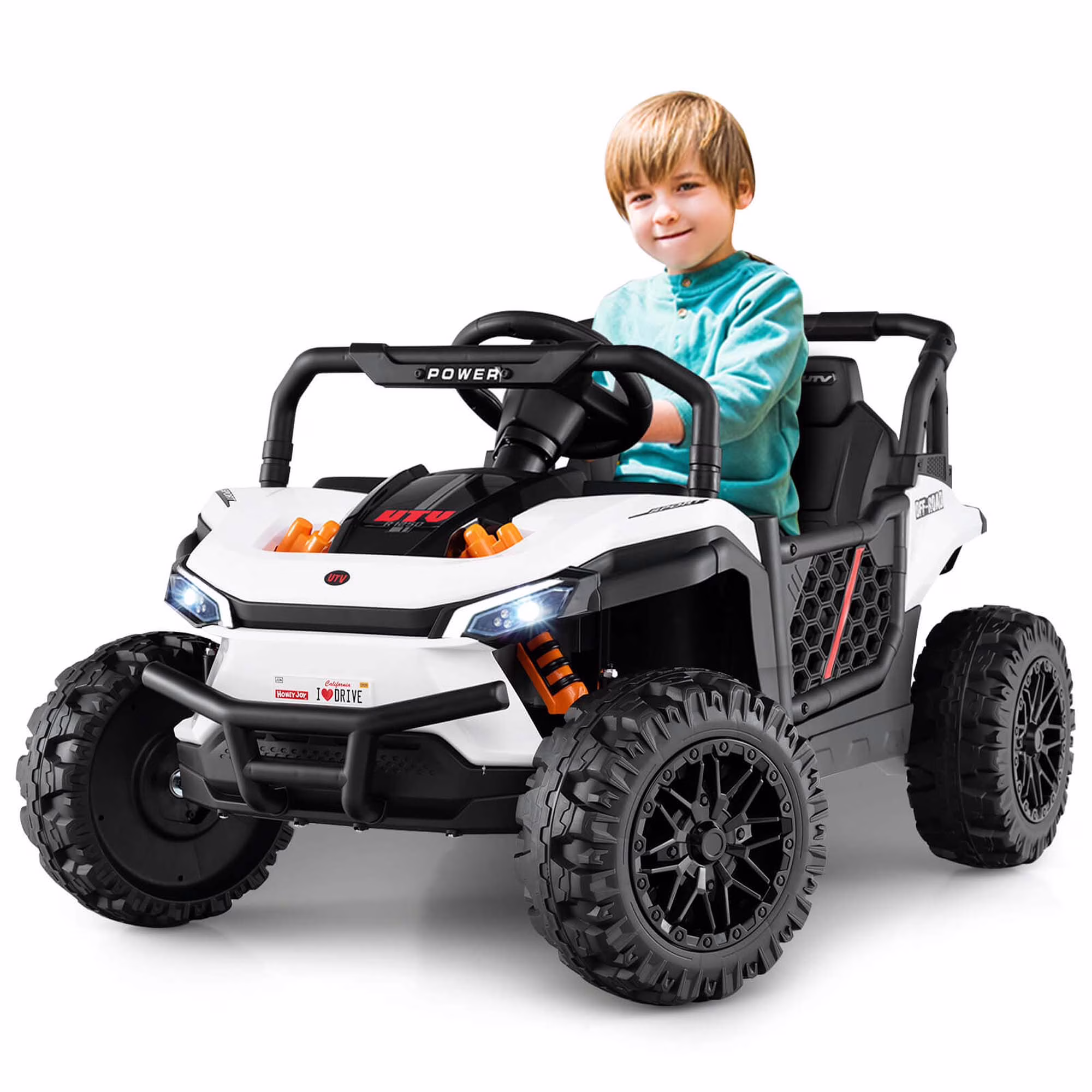 Costway 12V Kids Ride on Truck with Parental Remote 3 Speeds & Reverse Forward Function White - Image 3
