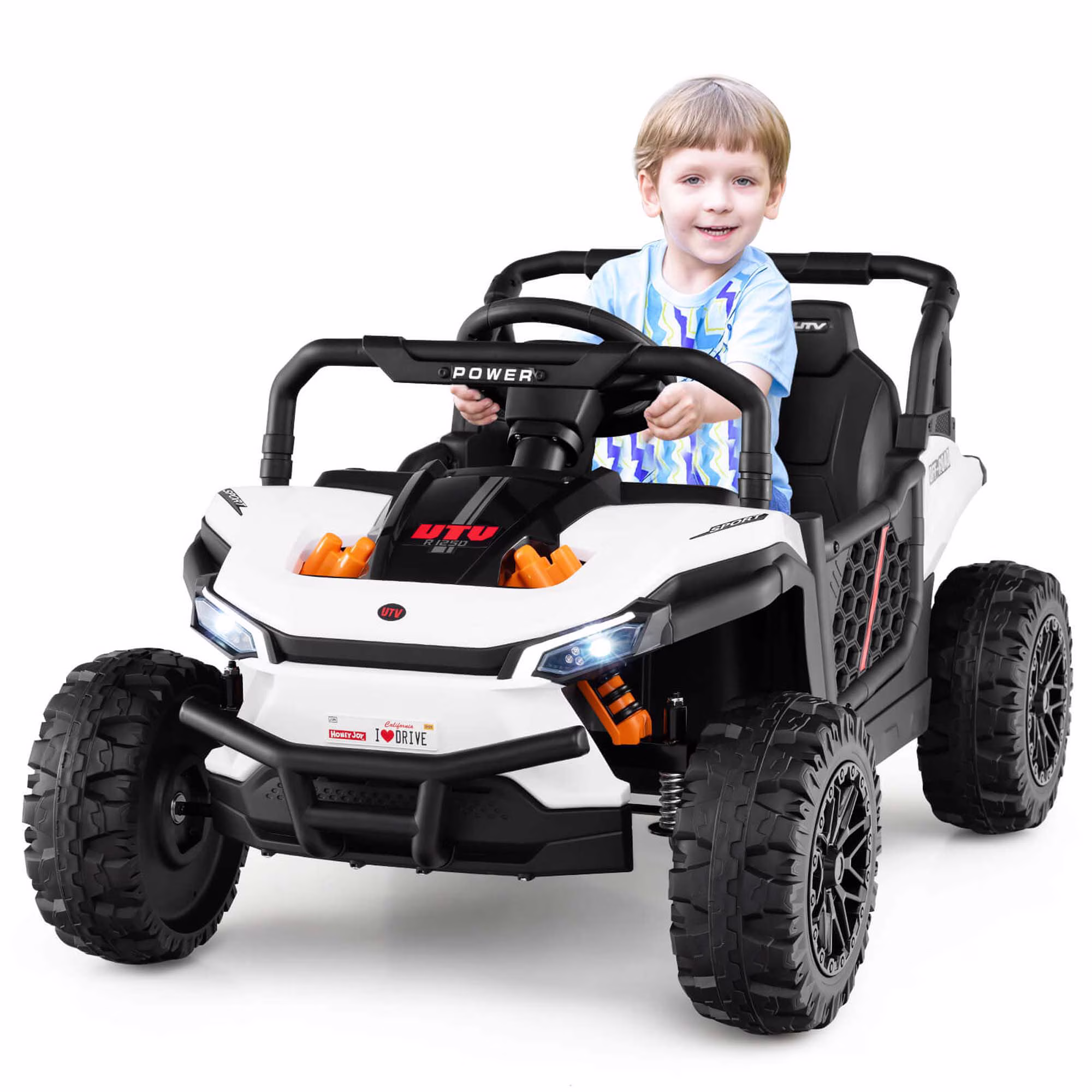 Costway 12V Kids Ride on Truck with Parental Remote 3 Speeds & Reverse Forward Function White - Image 4