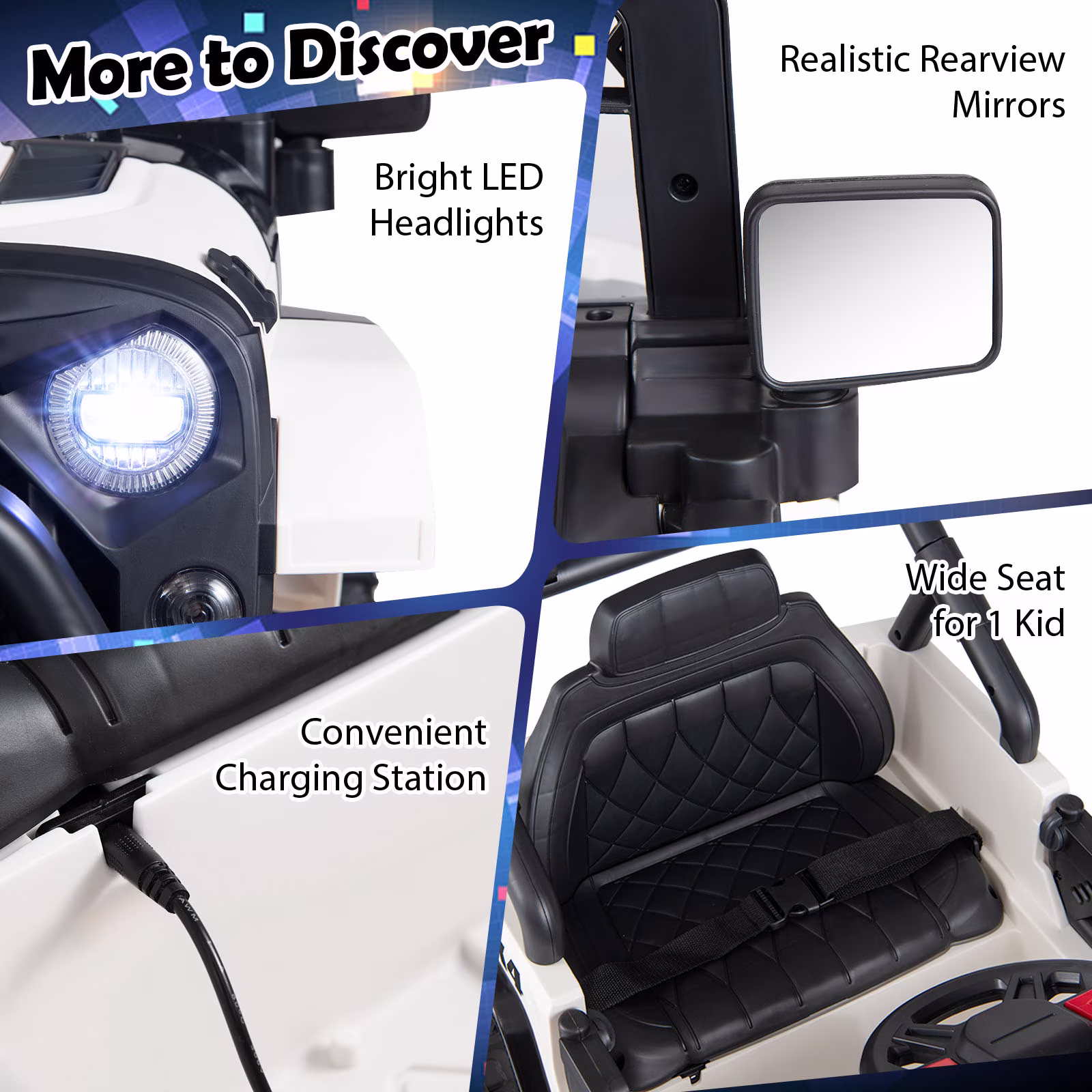 Costway 12V Kids Ride on Truck with Remote Control 3 Speeds LED Lights Horn Music Story Black + White - Image 5