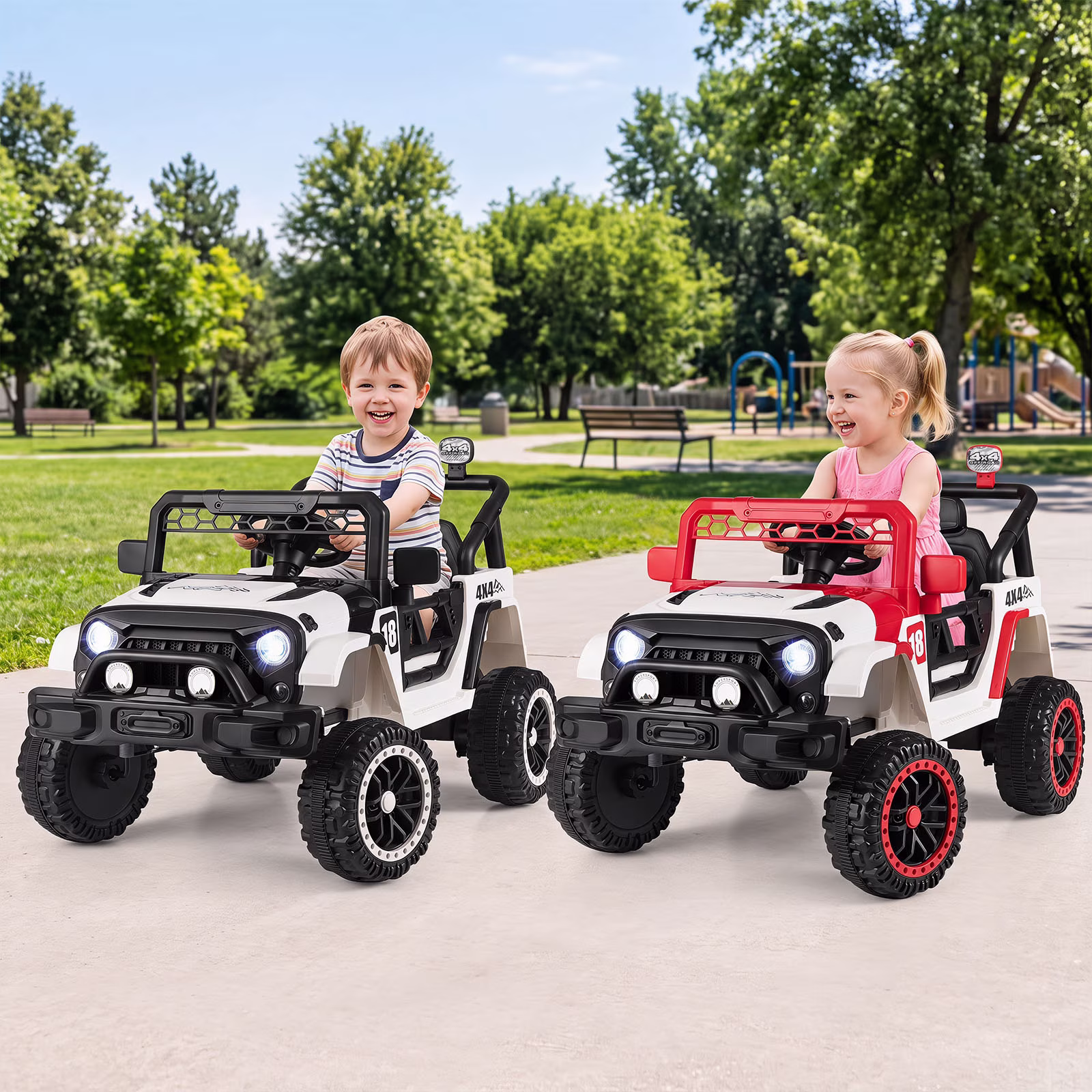 Costway 12V Kids Ride on Truck with Remote Control 3 Speeds LED Lights Horn Music Story Black + White - Image 2