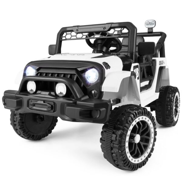Costway 12V Kids Ride on Truck with Remote Control 3 Speeds LED Lights Horn Music Story Black + White