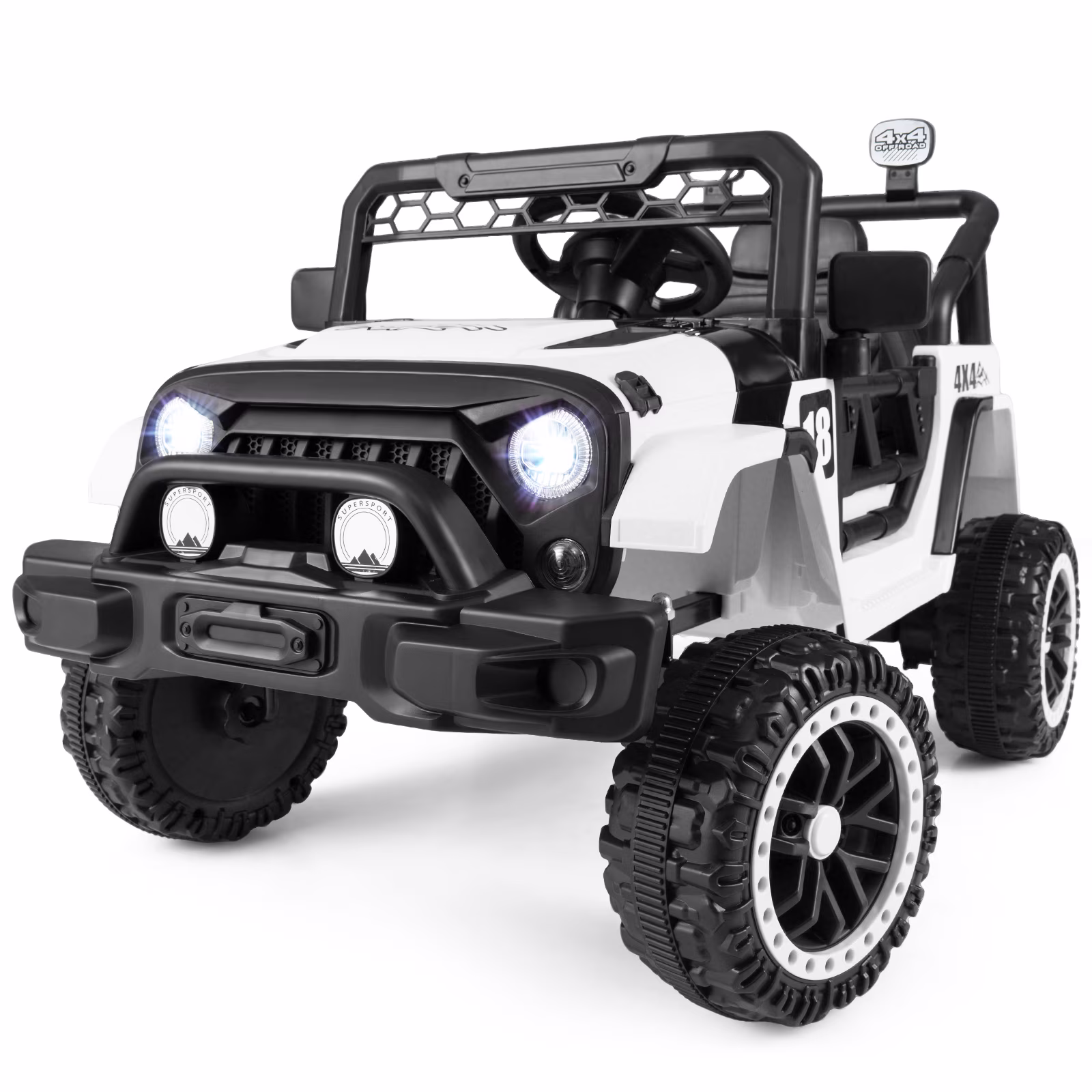 Costway 12V Kids Ride on Truck with Remote Control 3 Speeds LED Lights Horn Music Story Black + White