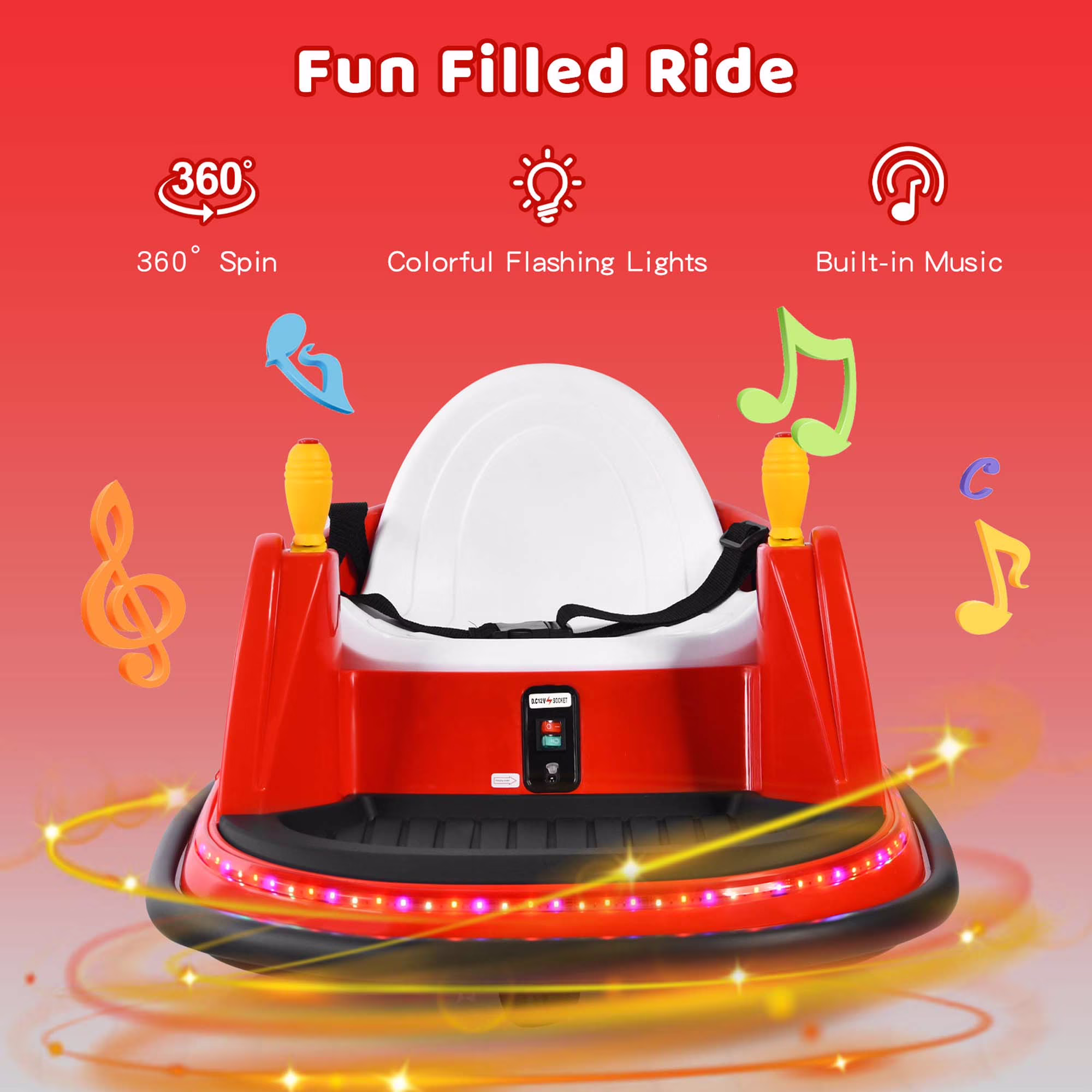 Costway 12V Vehicle 360° Spin Race Toy Kids Ride On Bumper Car with Remote Control Red - Image 4