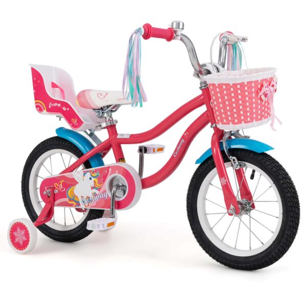 Costway 14 Inches Kids Bicycle with Training Wheels & Basket for Girls Age 3-5 Years Pink