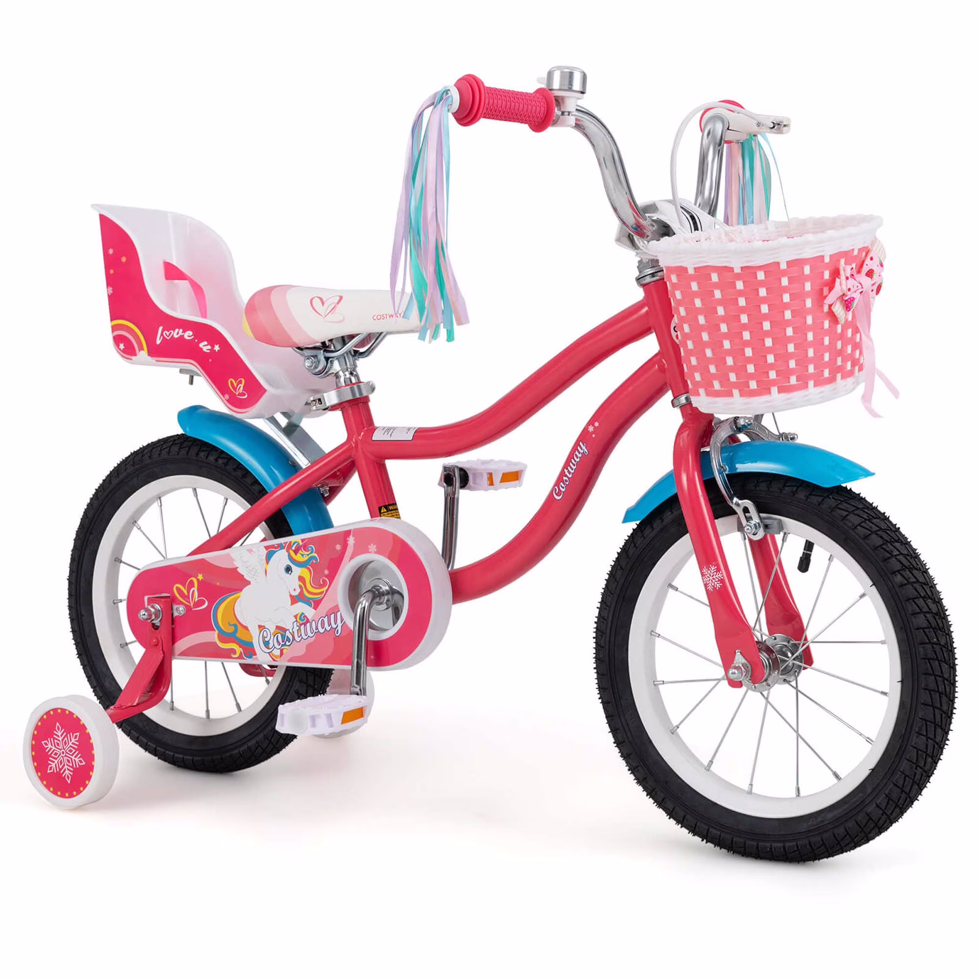 Costway 14 Inches Kids Bicycle with Training Wheels & Basket for Girls Age 3-5 Years Pink