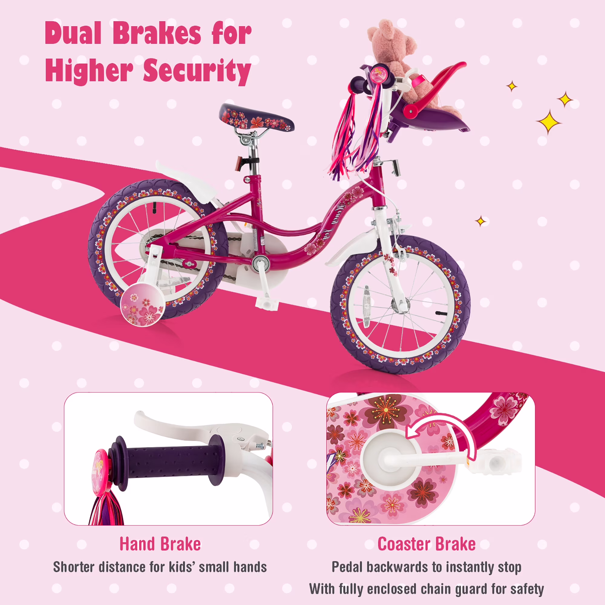 Costway 14'' Kids Bike with Doll Seat Girls Bicycle with Training Wheels for 3-5 Years Old Girl - Image 5